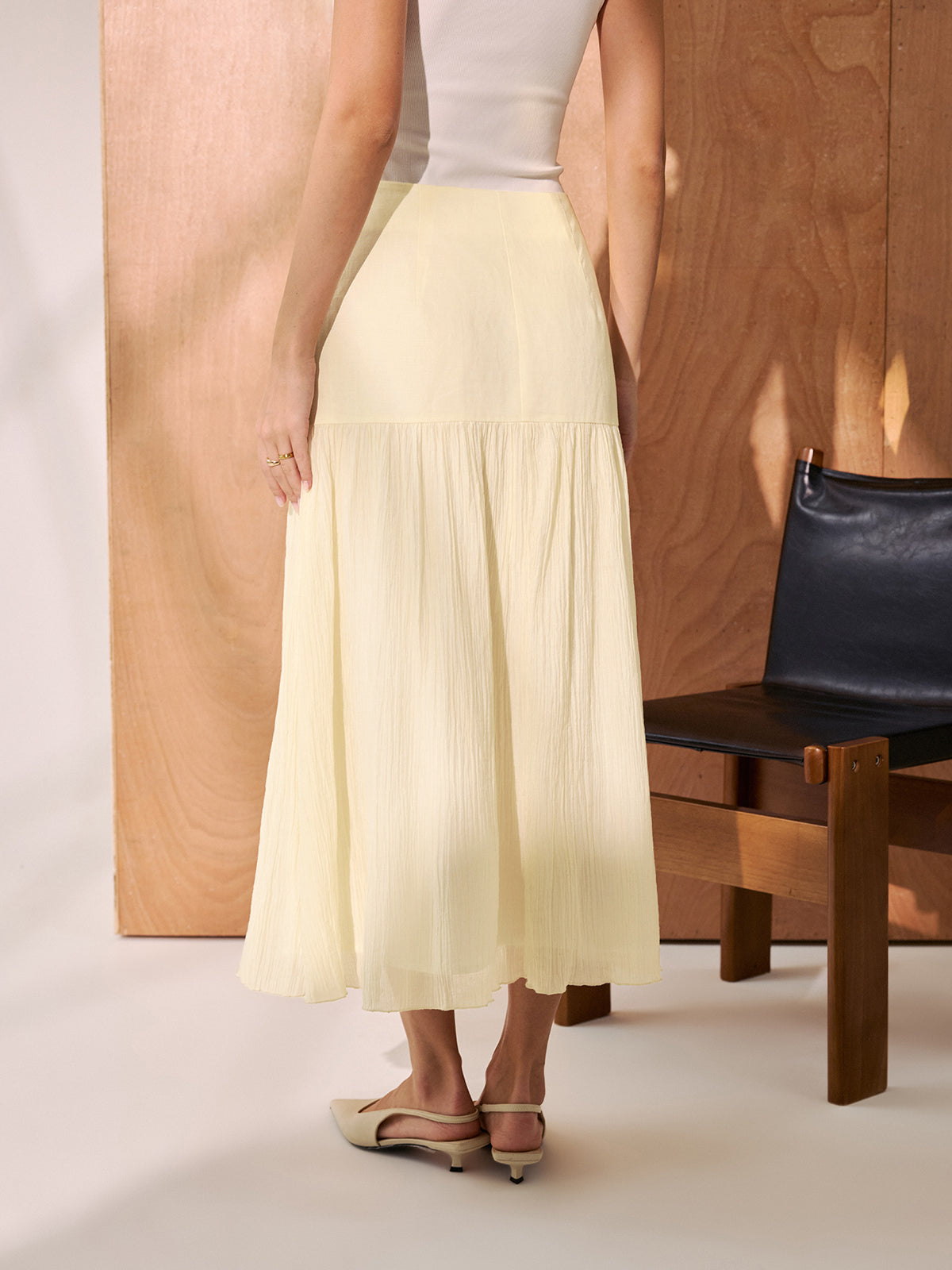 Pleated A-Line Midi Skirt-Chicvia