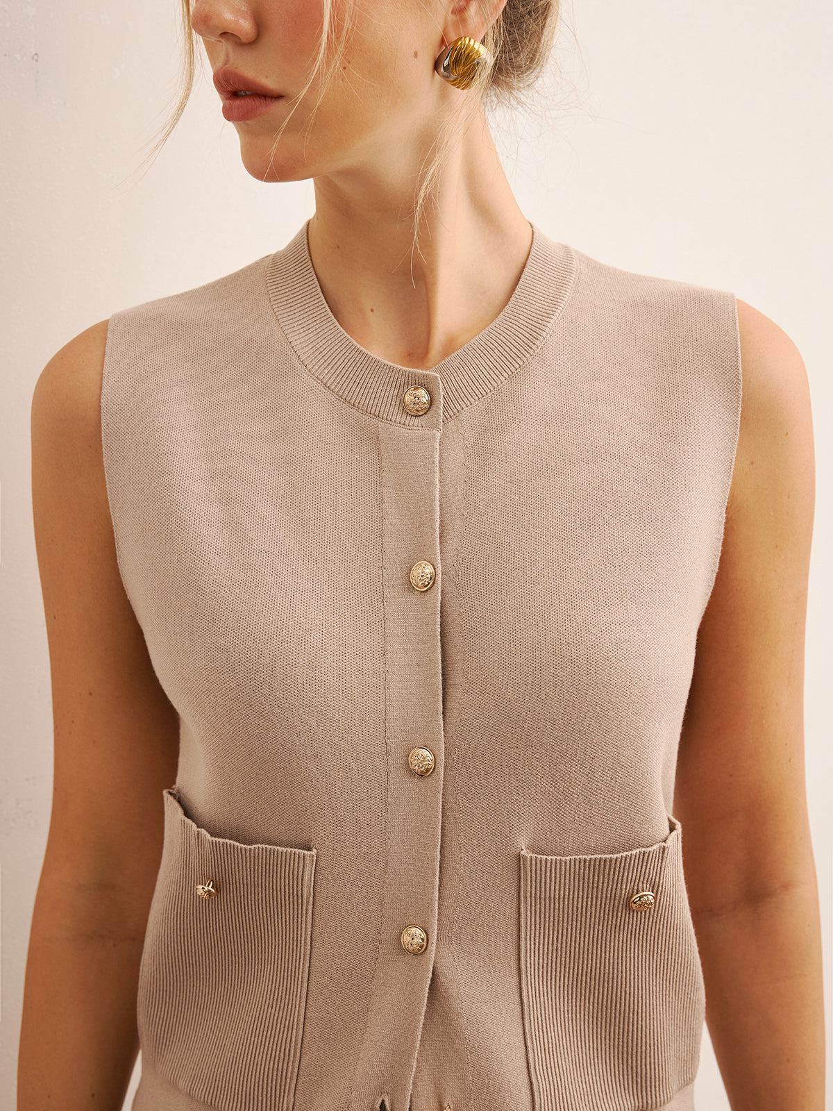 Knit Vest & Wide-Leg Pants Set-Chicvia