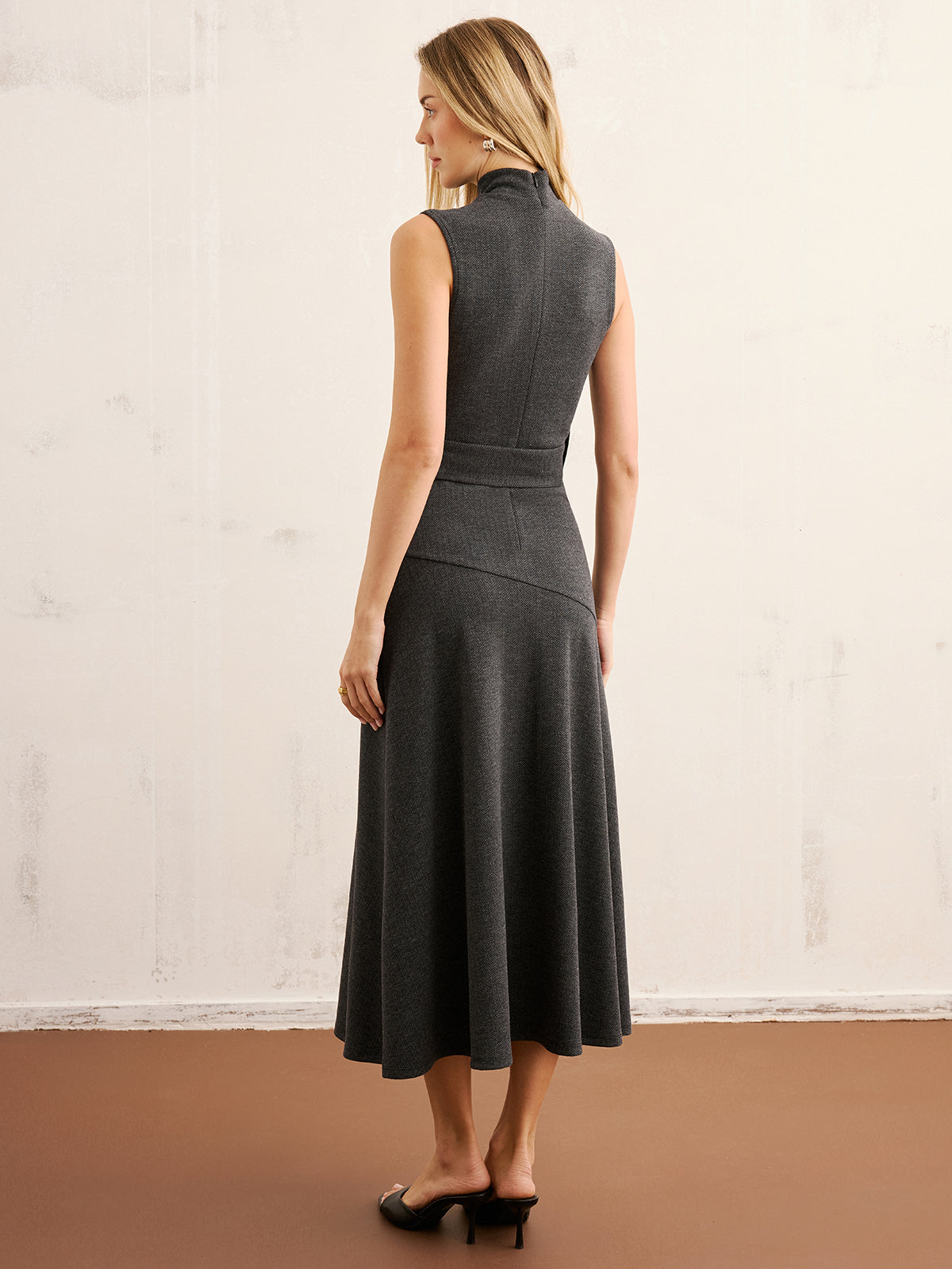 High Neck Sleeveless Belted Maxi Dress-Chicvia