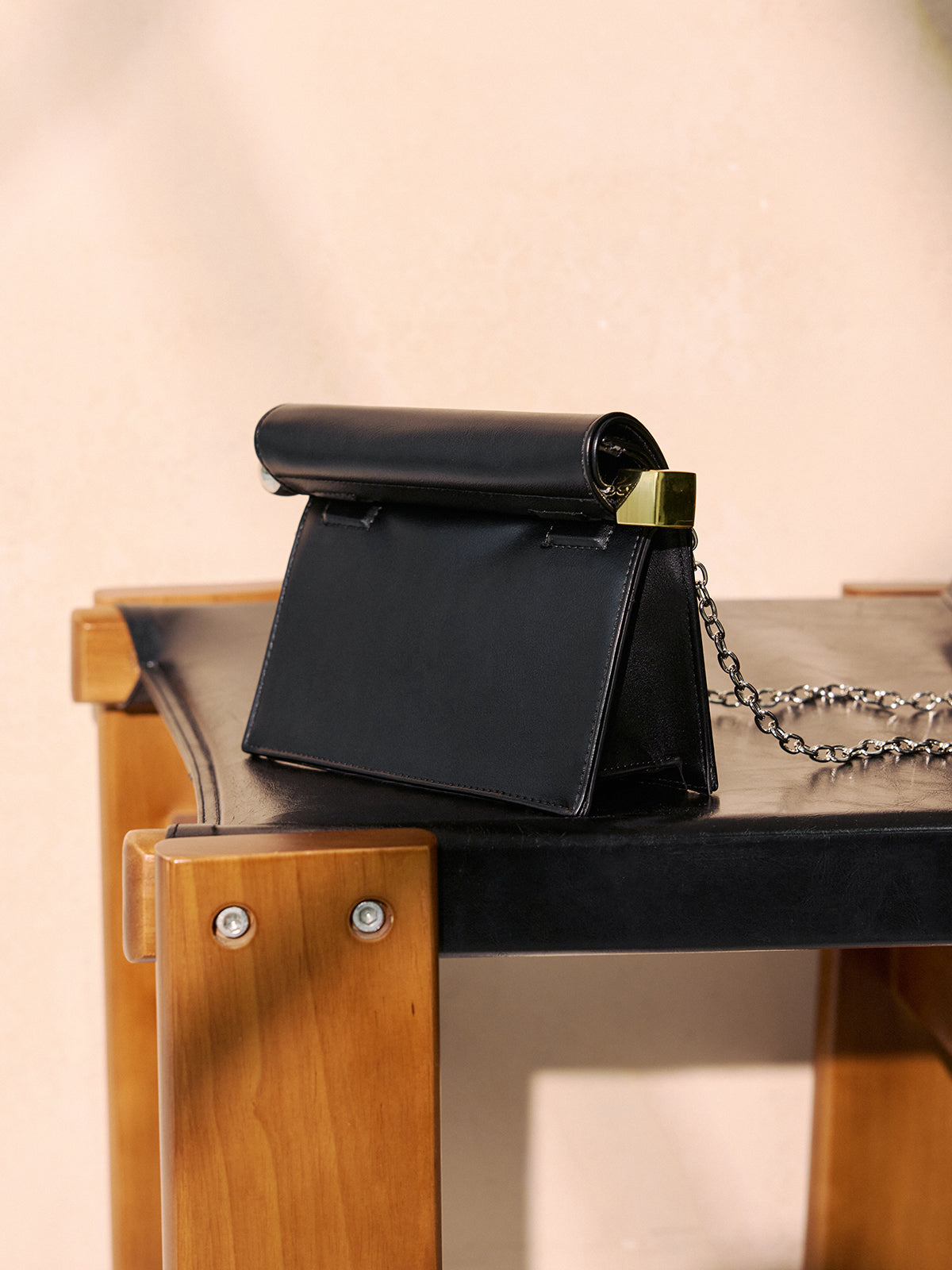 Metal Accent Roll-Top Clutch Bag-Chicvia