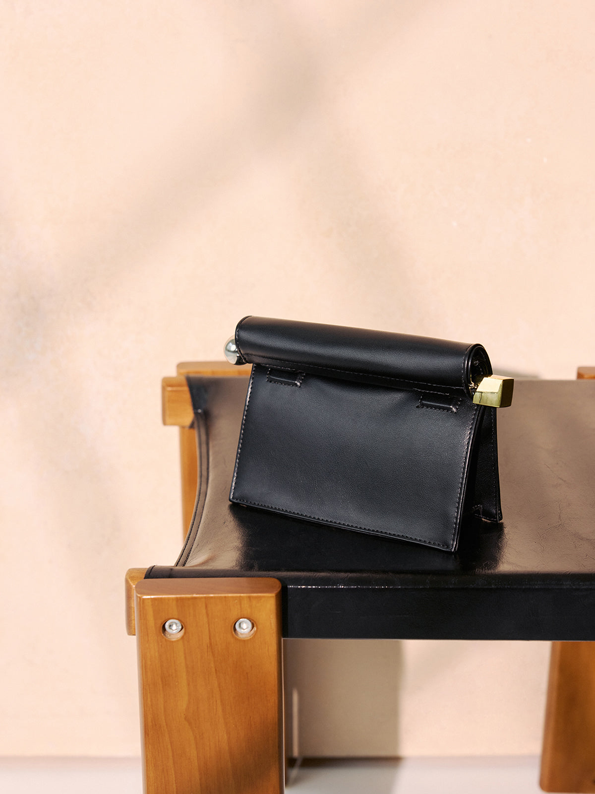 Metal Accent Roll-Top Clutch Bag-Chicvia