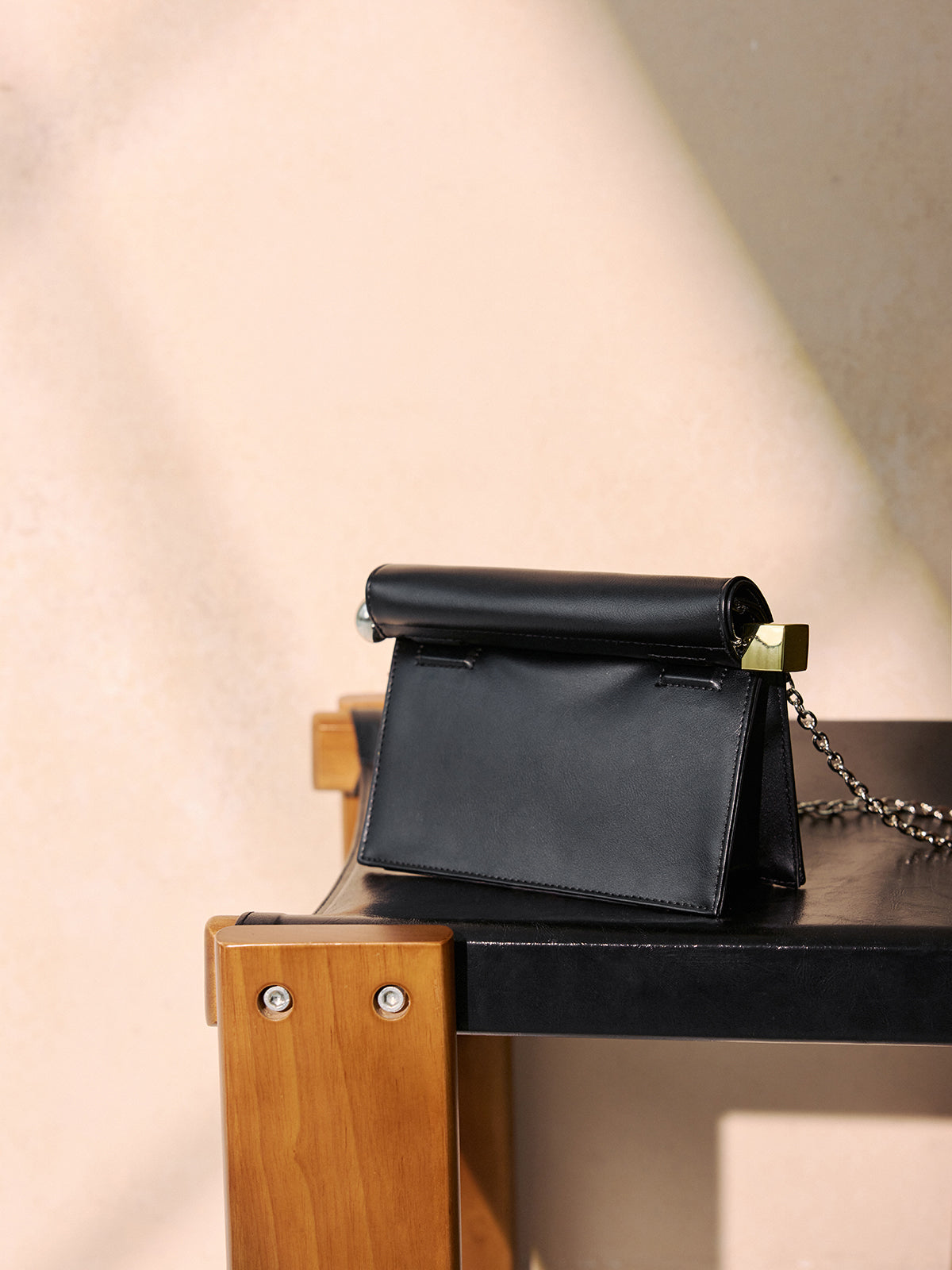 Metal Accent Roll-Top Clutch Bag-Chicvia