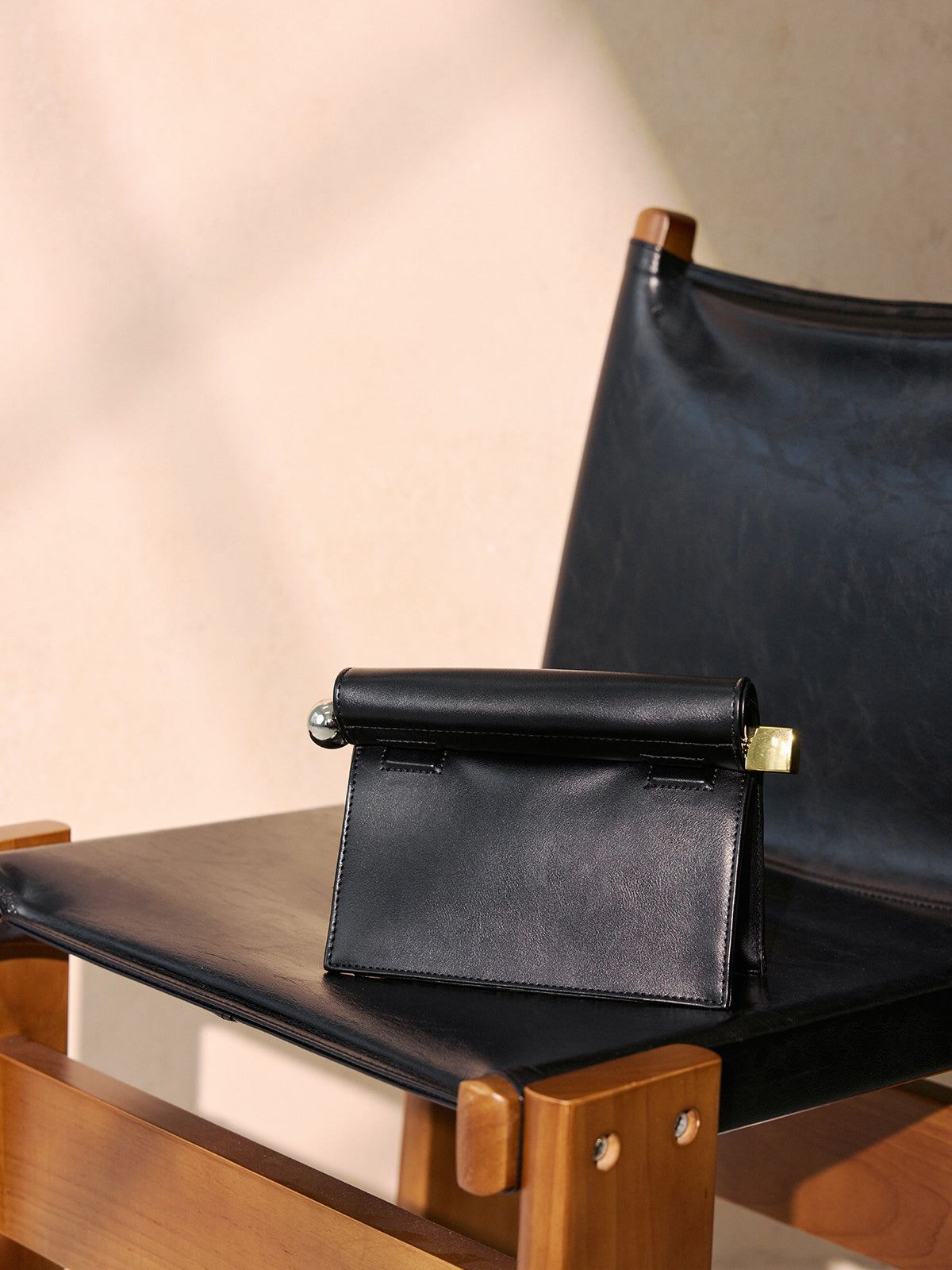 Metal Accent Roll-Top Clutch Bag-Chicvia