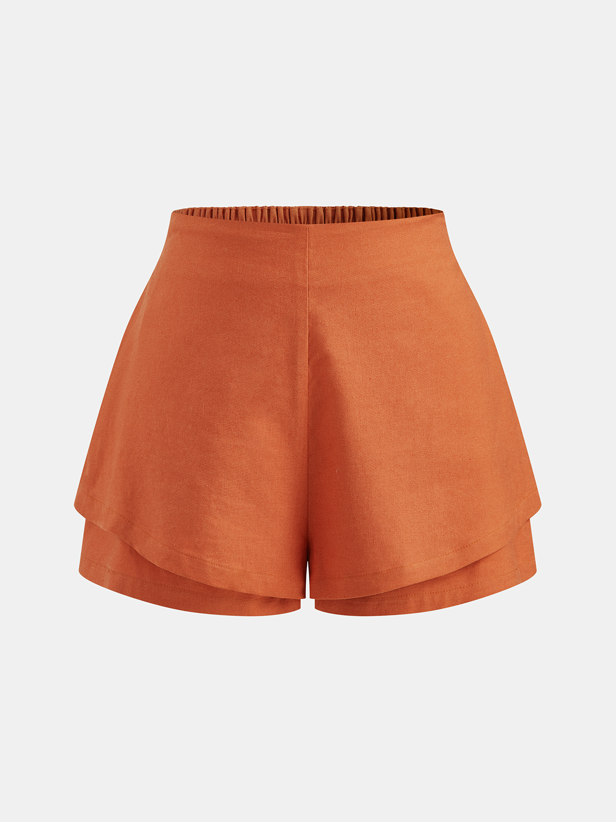 Linen Blend Shirt & Layered Hem Shorts Set-Chicvia