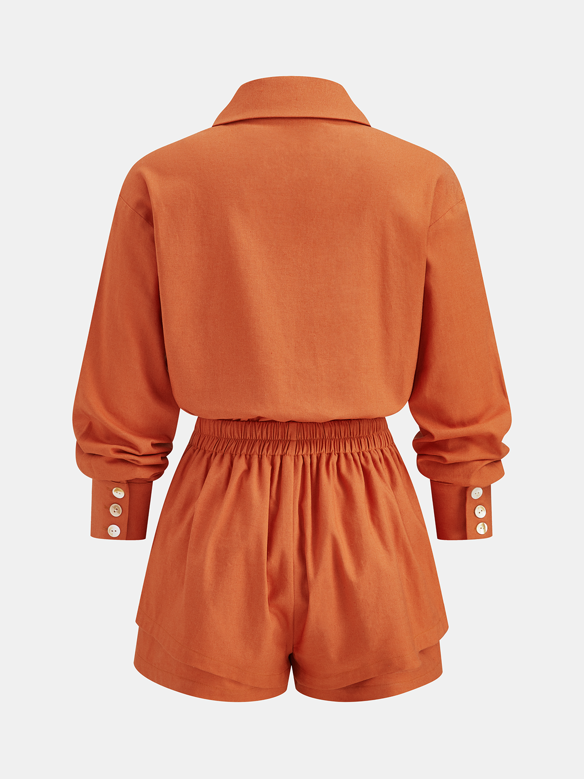 Linen Blend Shirt & Layered Hem Shorts Set-Chicvia