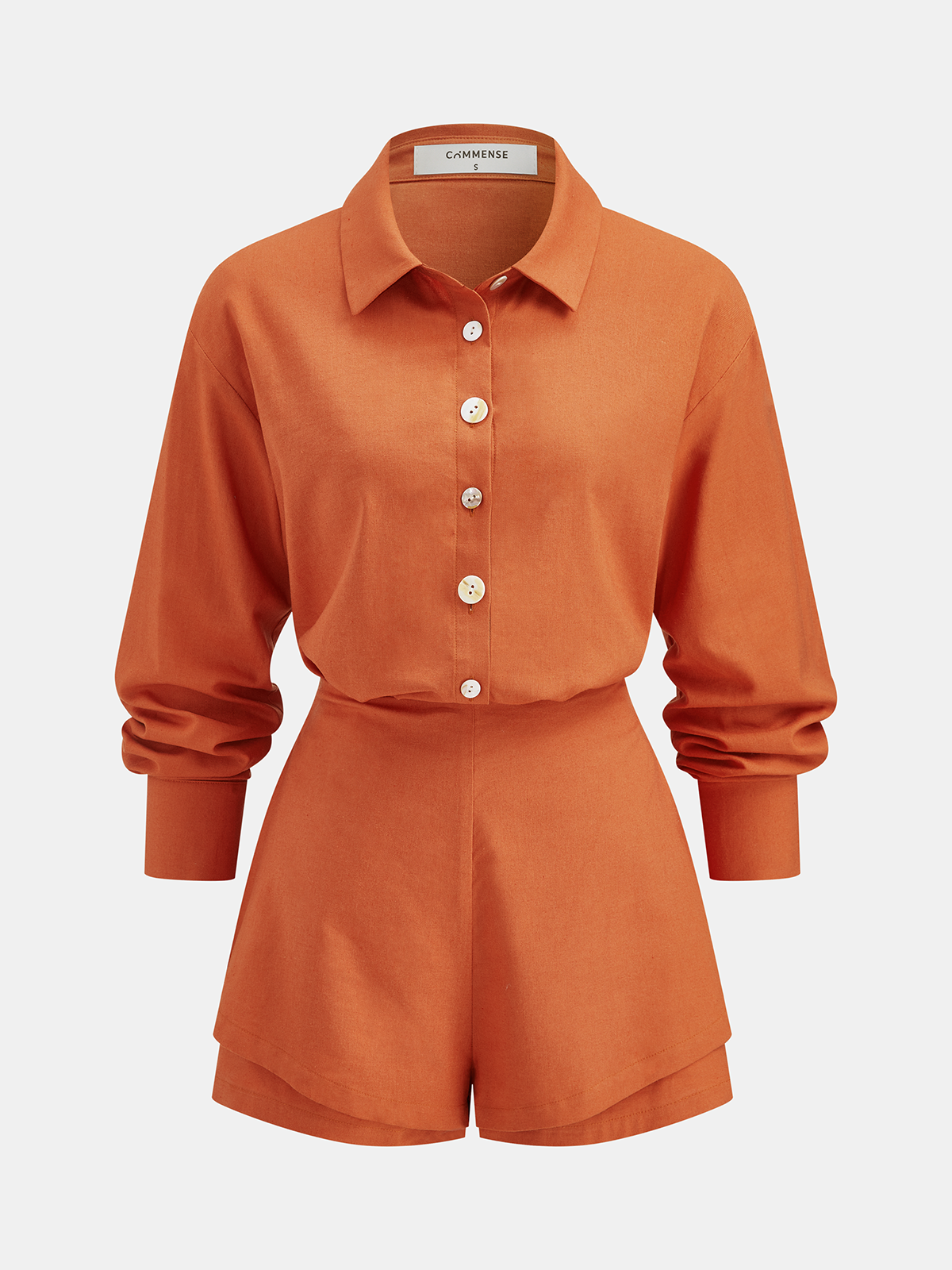 Linen Blend Shirt & Layered Hem Shorts Set-Chicvia