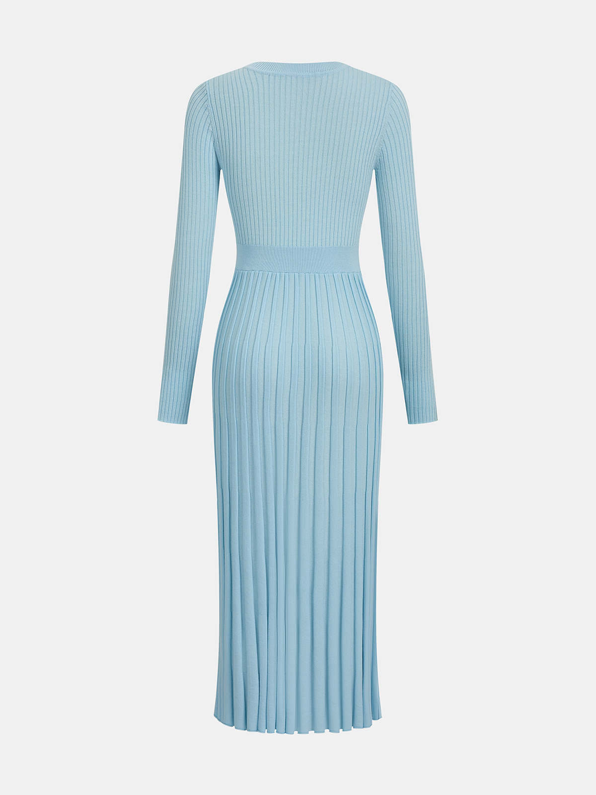 Long-Sleeve Ribbed Knit Maxi Dress-Chicvia