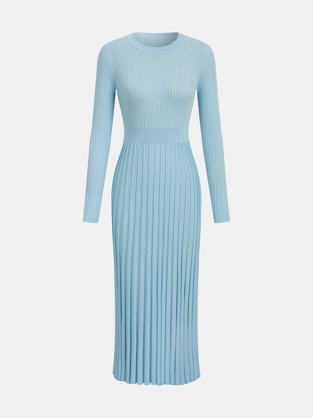 Long-Sleeve Ribbed Knit Maxi Dress-Chicvia