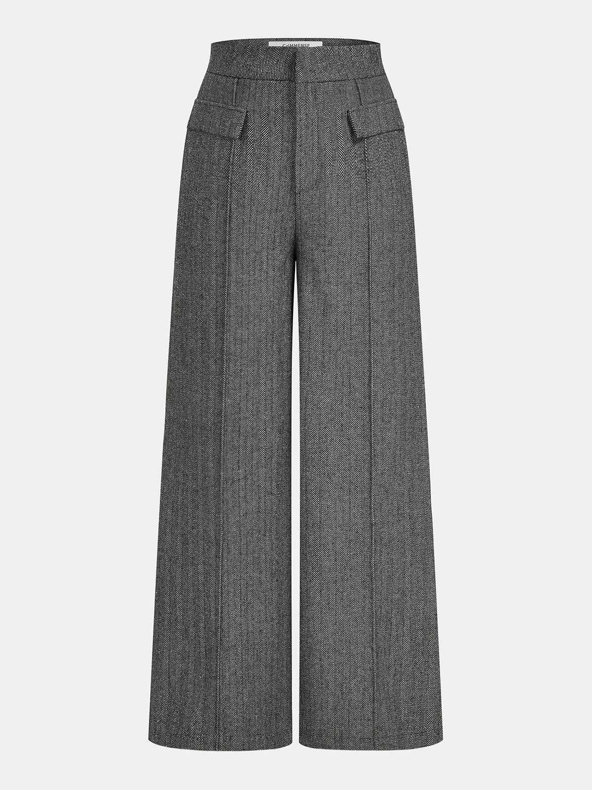 Herringbone Tweed Wide-Leg Pants-Chicvia