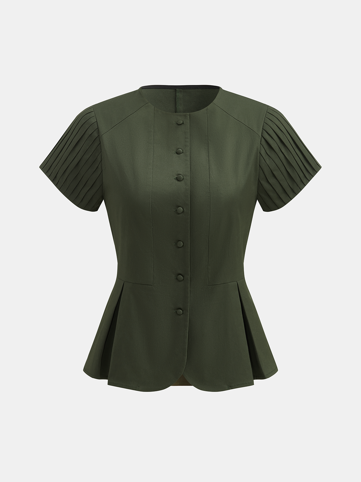 Pleated Sleeve Peplum Top & Shorts Set-Chicvia