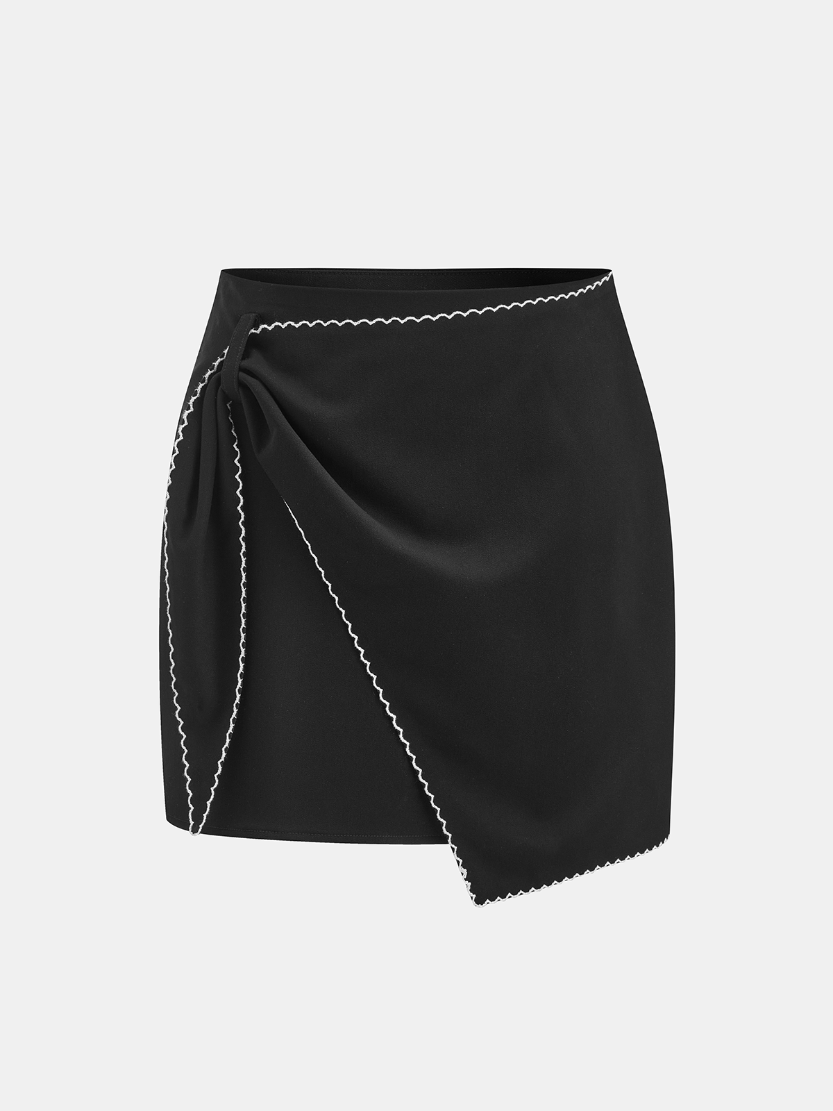 Contrast Scalloped Trim Wrap Mini Skirt-Chicvia