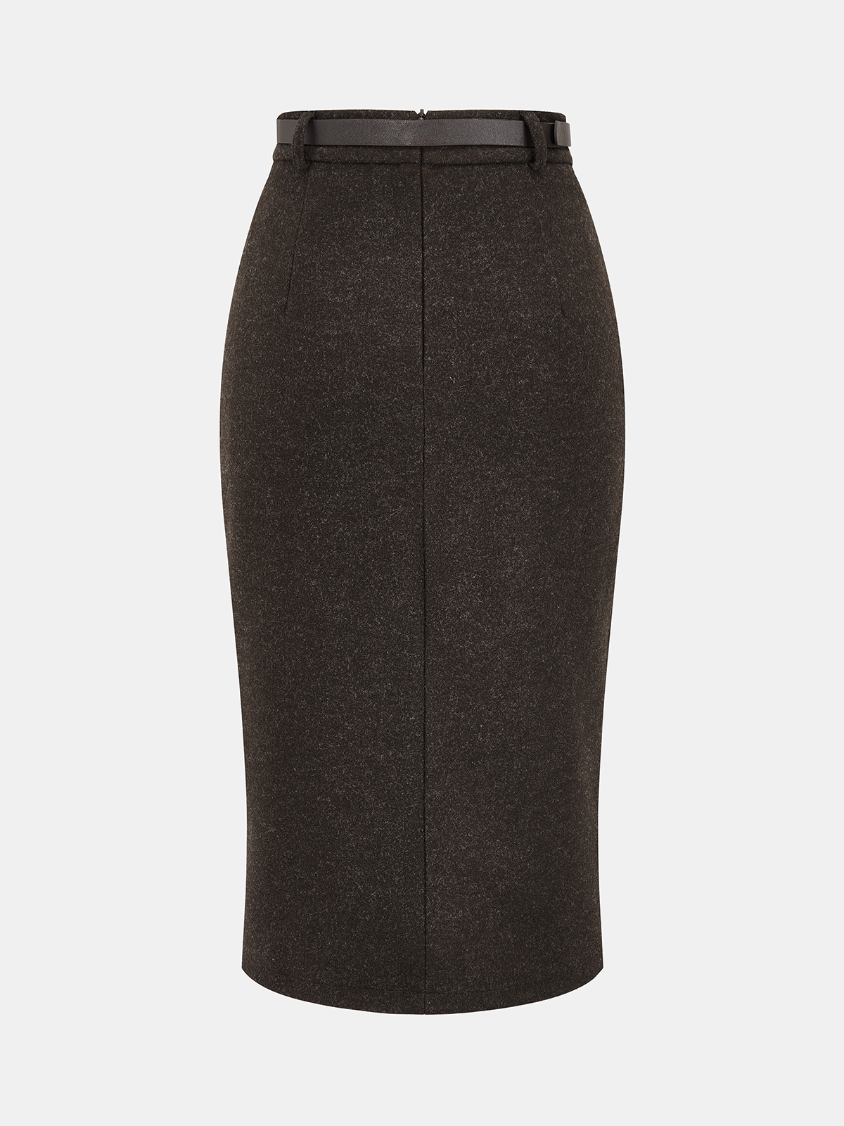 Faux Cashmere Belted Slit Pencil Skirt-Chicvia