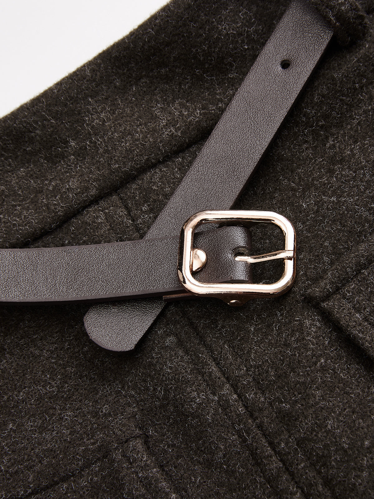 Faux Cashmere Belted Slit Pencil Skirt-Chicvia