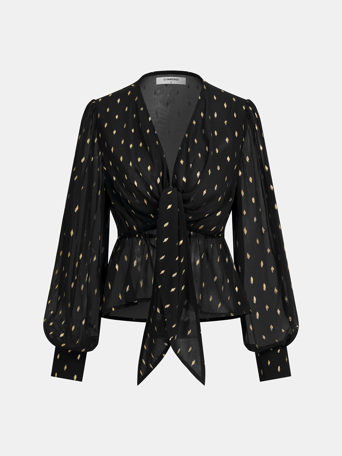 Foil Spot Print Tie-Front Chiffon Blouse-Chicvia