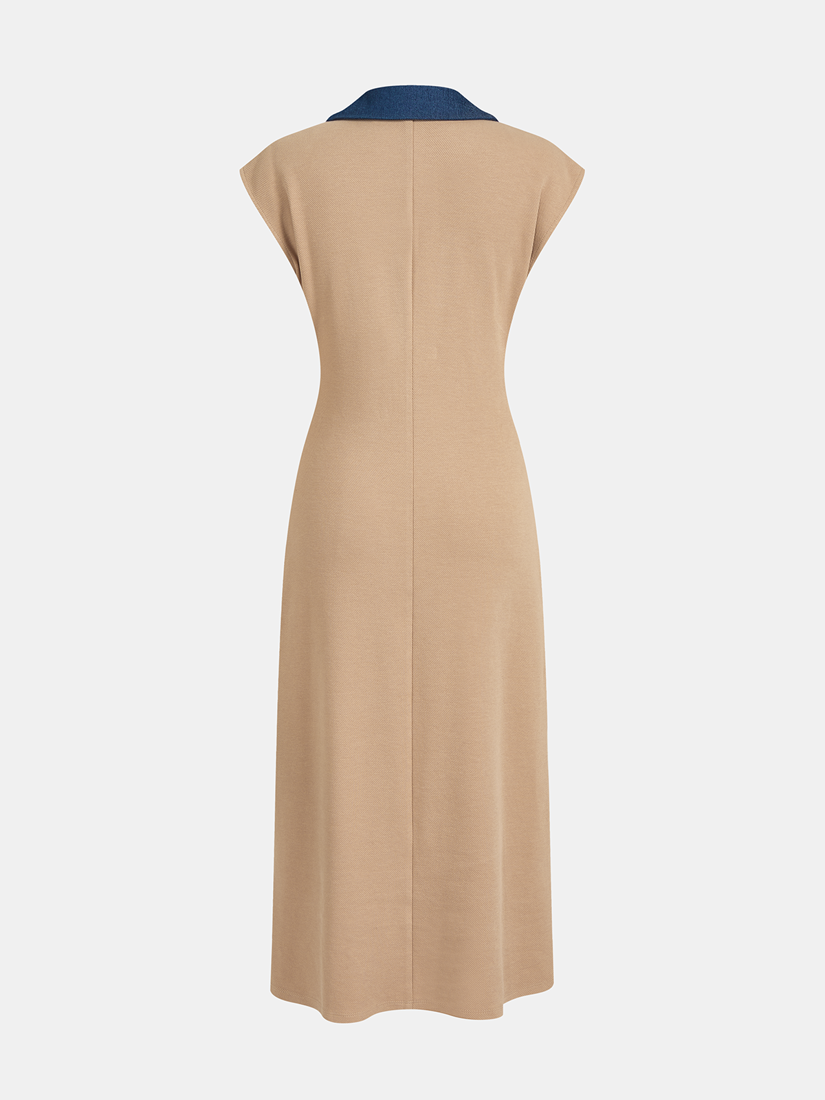 Denim Collar Sleeveless Maxi Dress-Chicvia