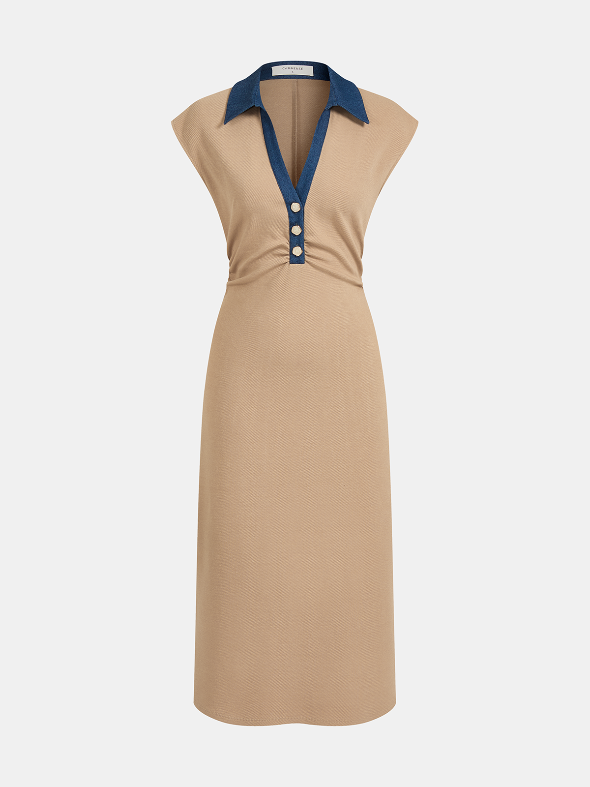 Denim Collar Sleeveless Maxi Dress-Chicvia