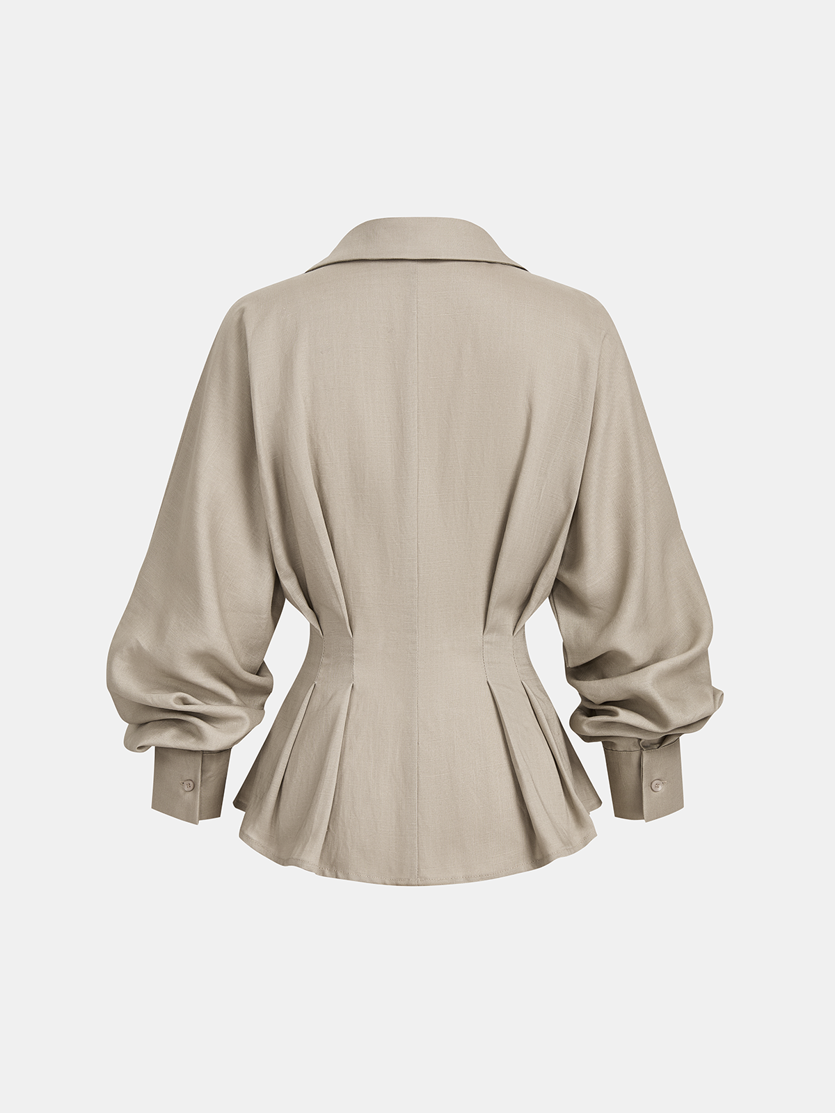 Linen Blend Balloon Sleeve Wrap Blouse-Chicvia