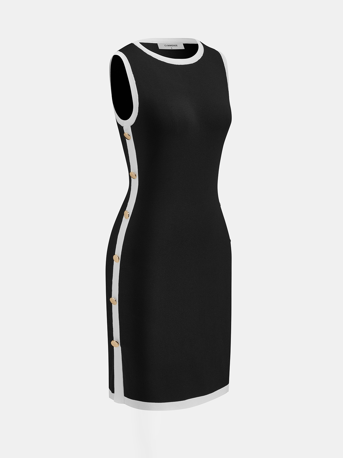 Contrast Trim Sleeveless Knit Dress-Chicvia