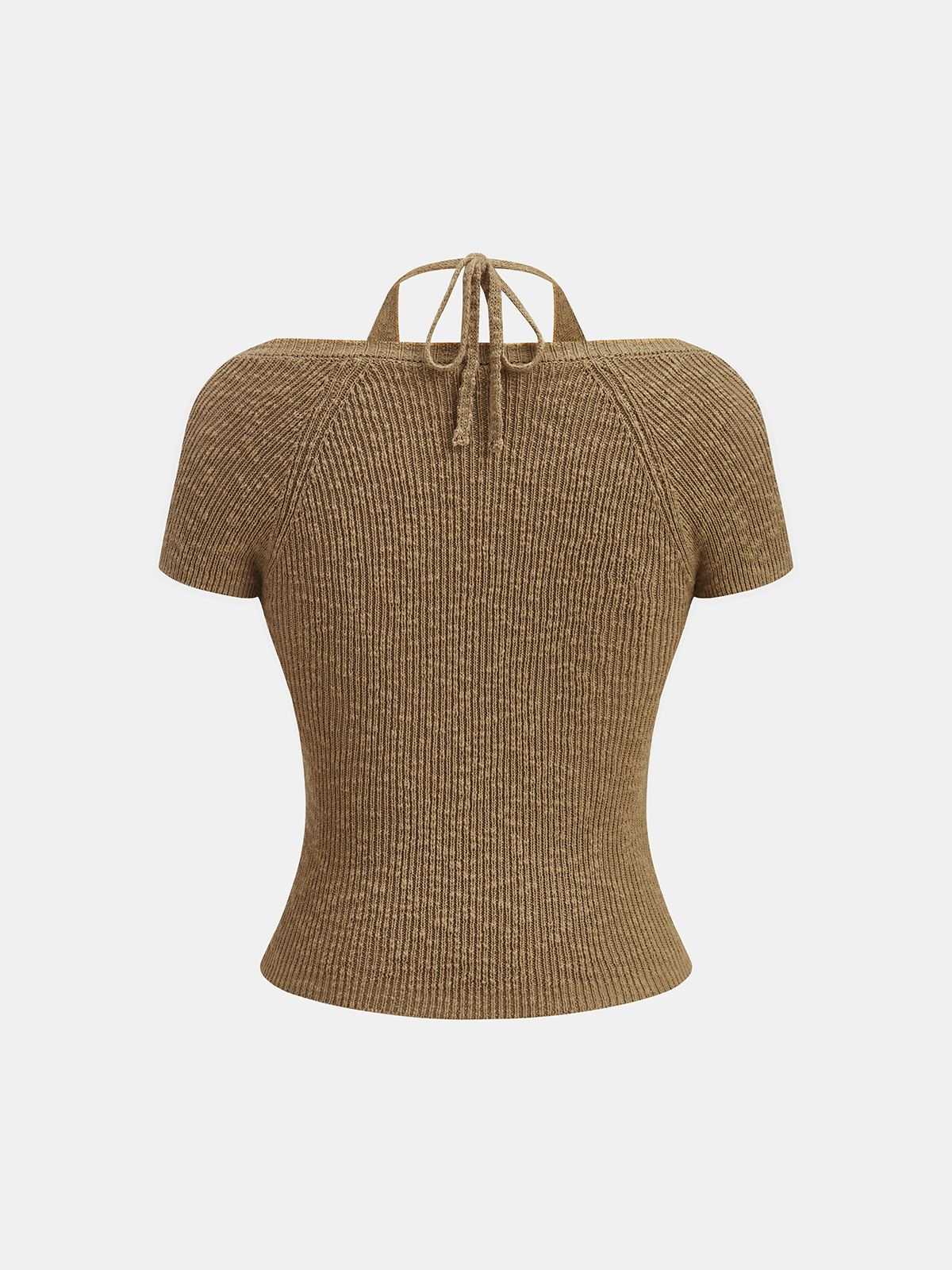 Halter Wrap Short Sleeve Knit Top-Chicvia