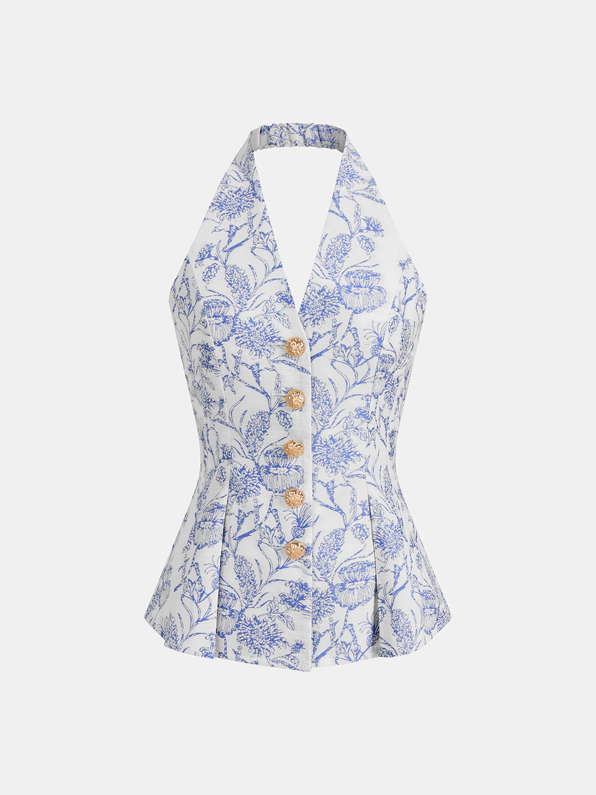 Floral Print Halter Button-Front Vest Top-Chicvia