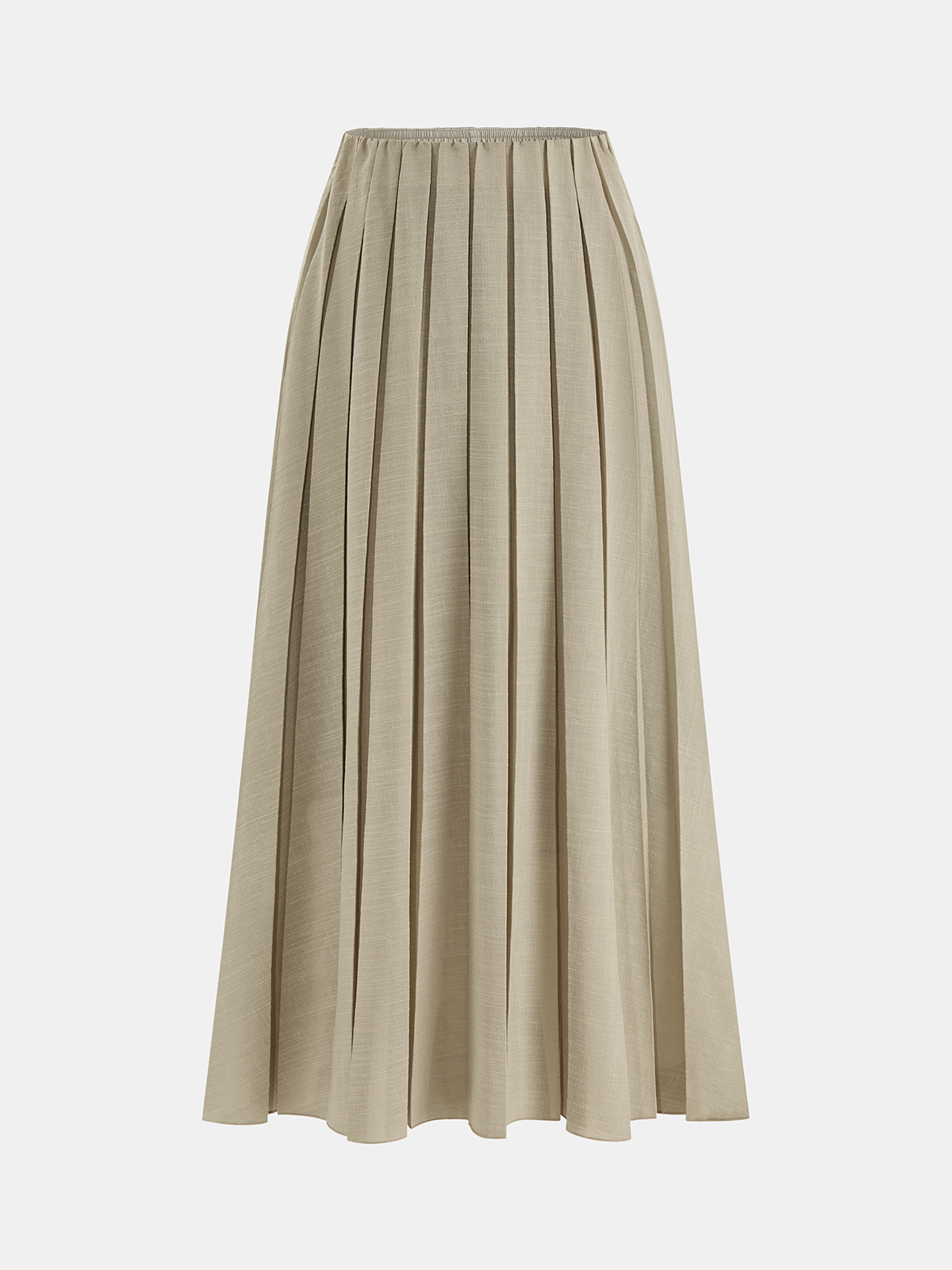 Elastic Waist Pleated Midi Skirt-Chicvia