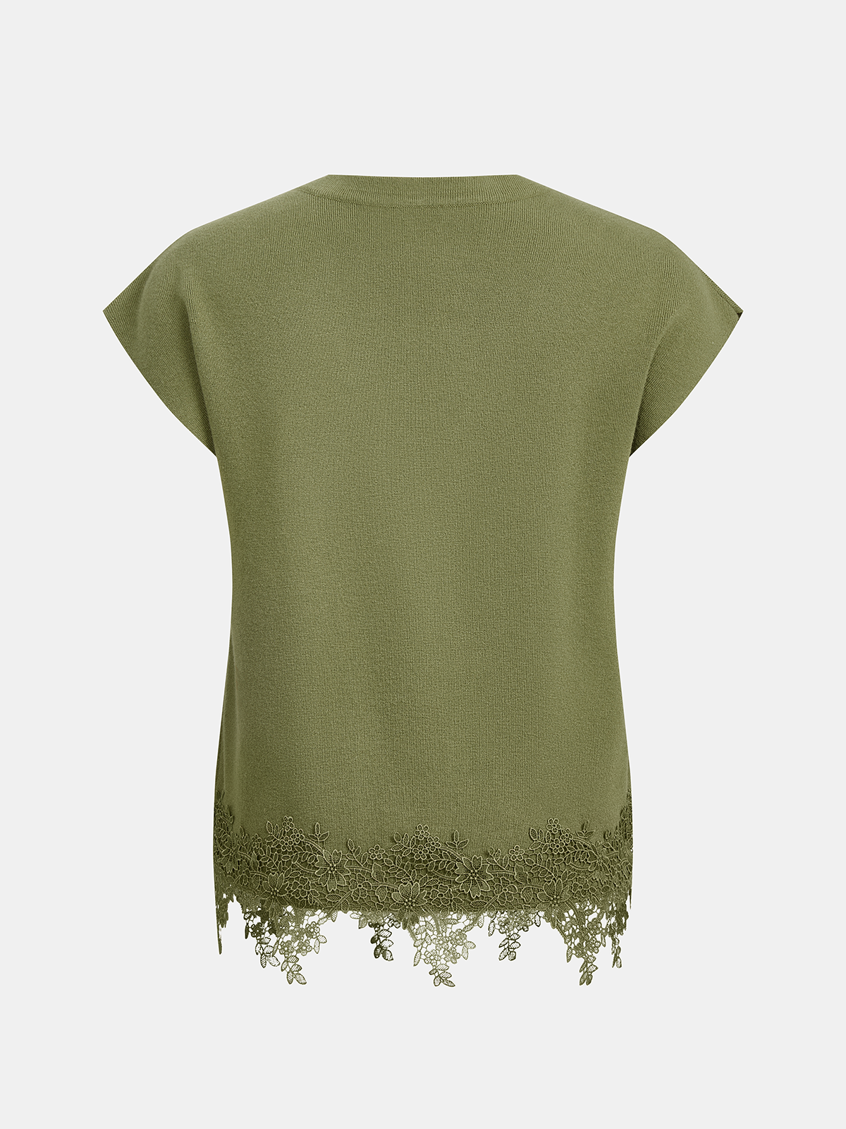 Metal Button Lace Trim Sleeveless Knit Vest-Chicvia