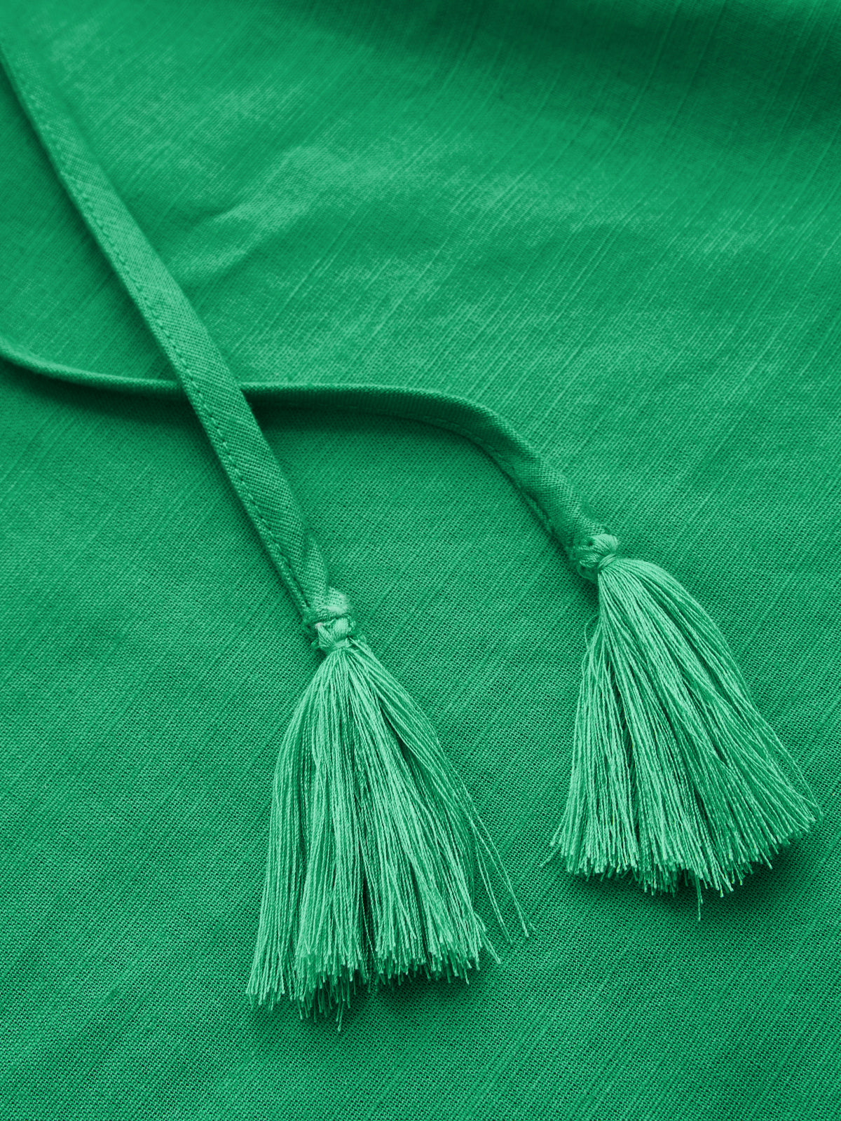 Cotton Linen Belted Tie-Neck Mini Dress-Chicvia