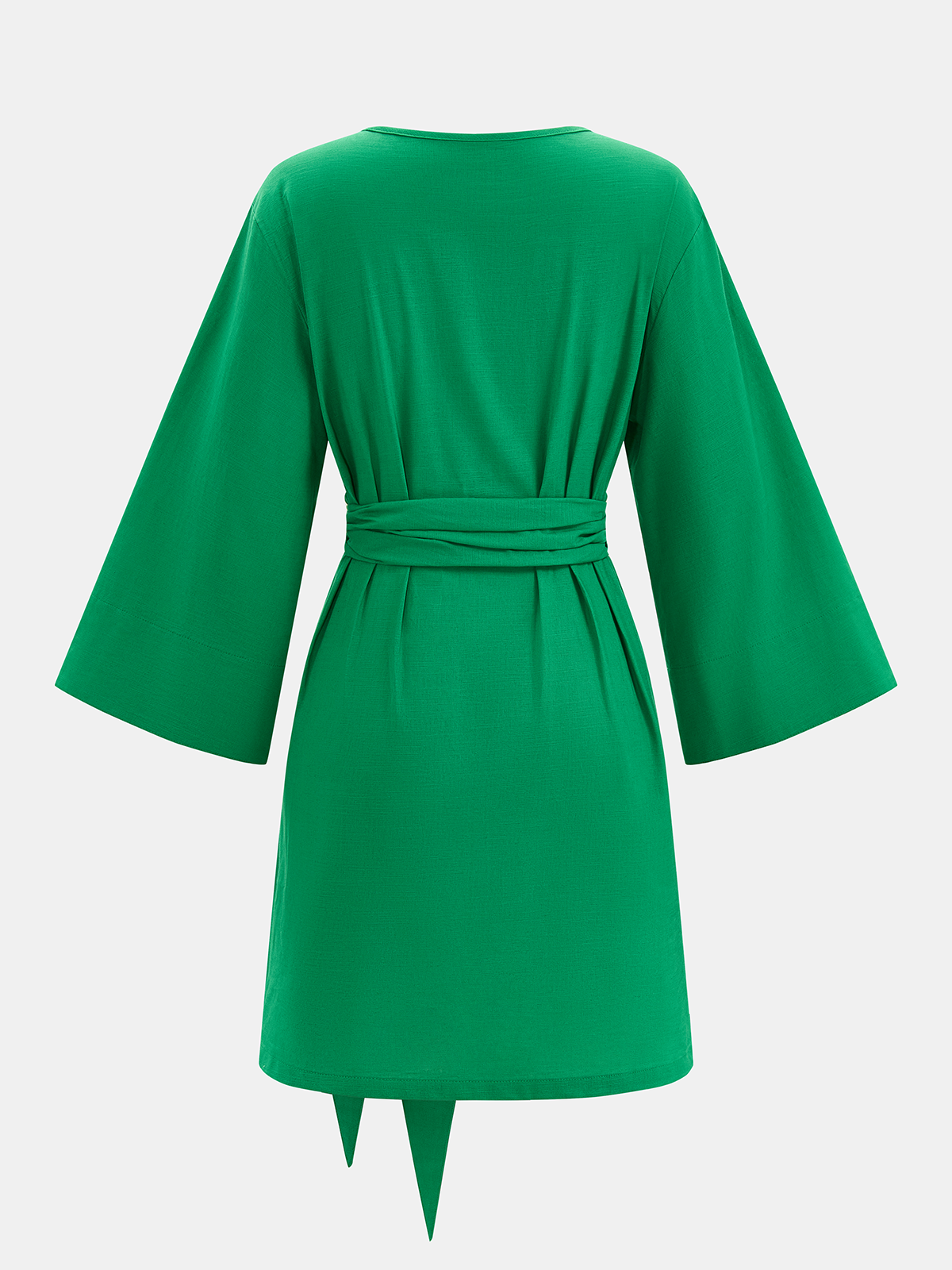 Cotton Linen Belted Tie-Neck Mini Dress-Chicvia