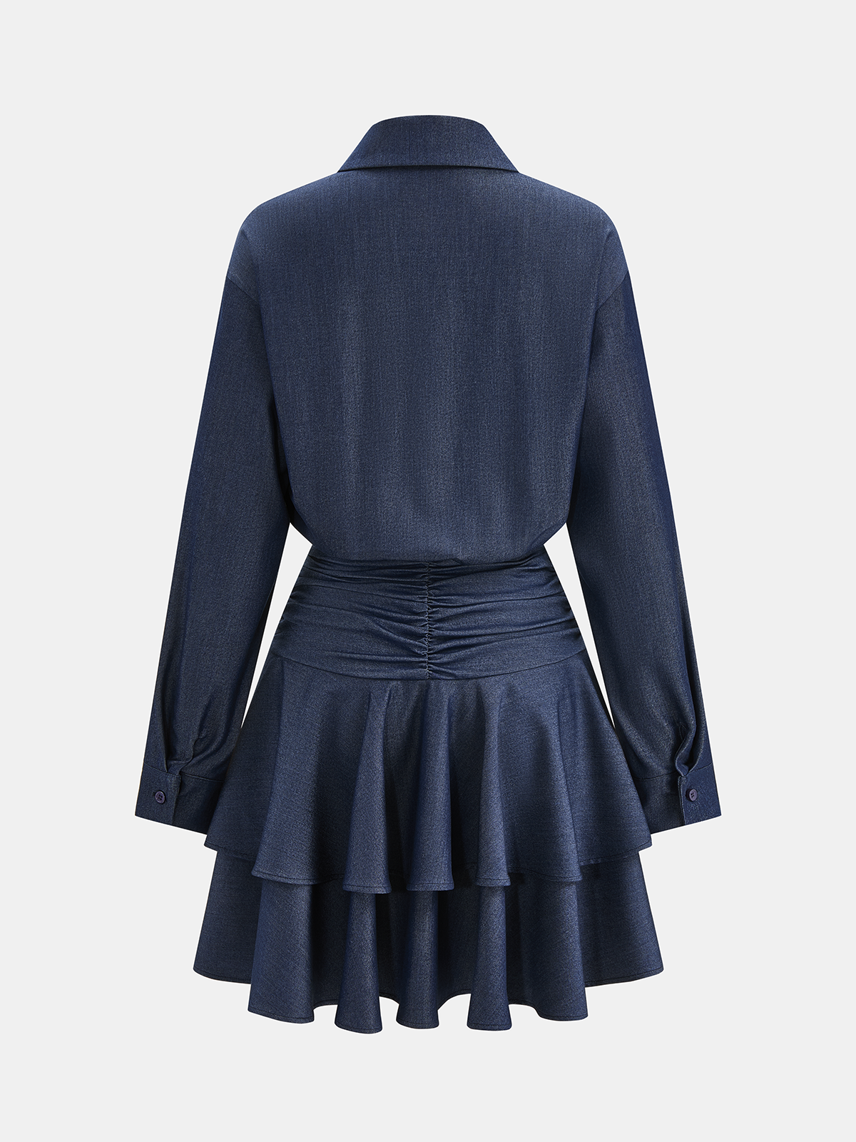 Layered Ruffle Hem Ruched Shirt Dress-Chicvia