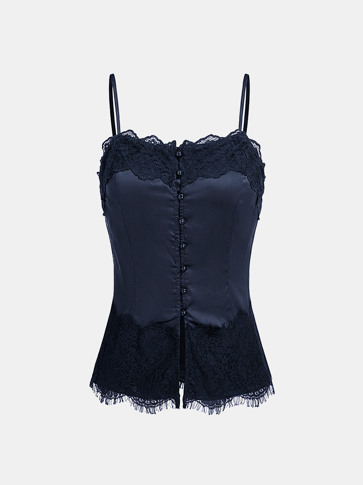 Lace-Trim Satin Cami Top-Chicvia