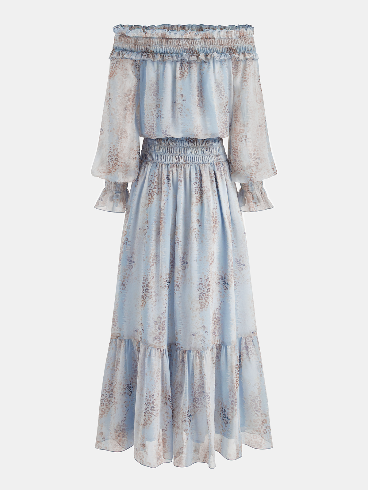 Off-Shoulder Ruffle Floral Print Maxi Dress-Chicvia