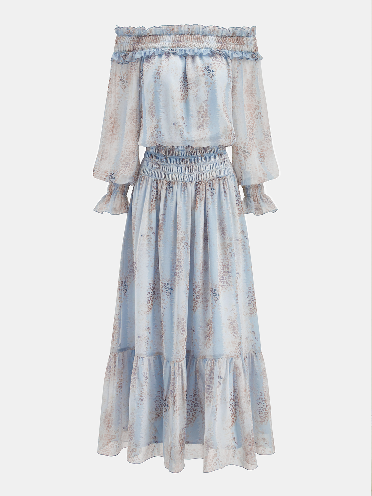 Off-Shoulder Ruffle Floral Print Maxi Dress-Chicvia