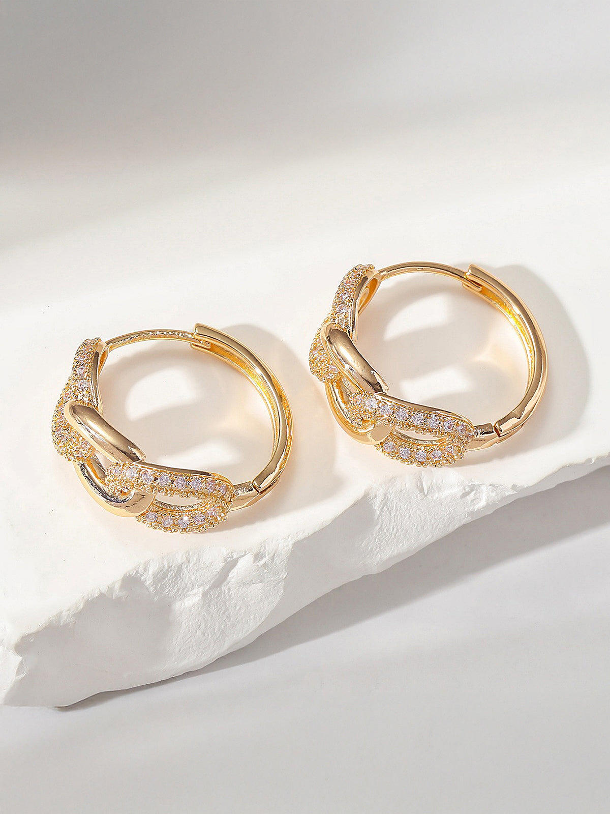 Interlocking Linked Zircon Hoop Earrings-Chicvia