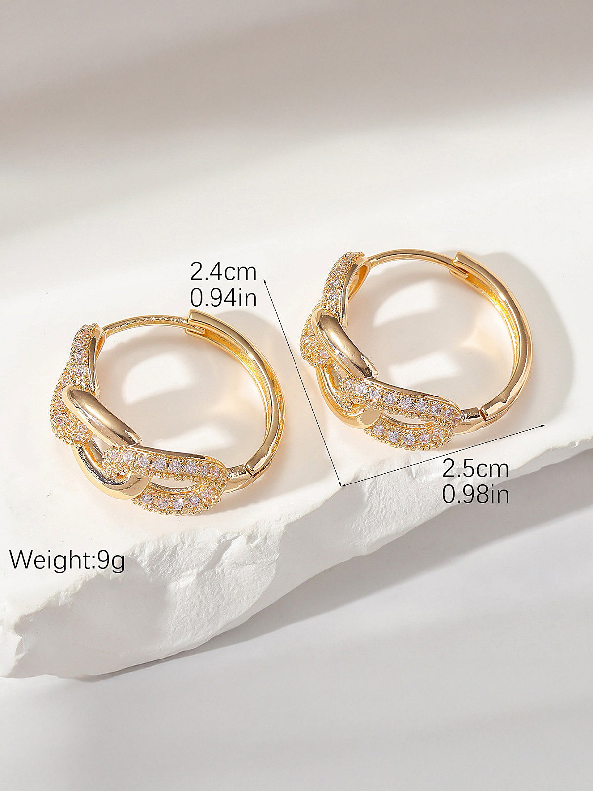 Interlocking Linked Zircon Hoop Earrings-Chicvia