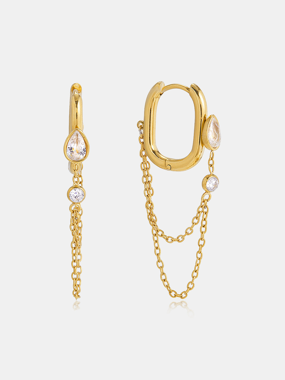 Chain Tassel Teardrop Crystal Hoop Earring-Chicvia