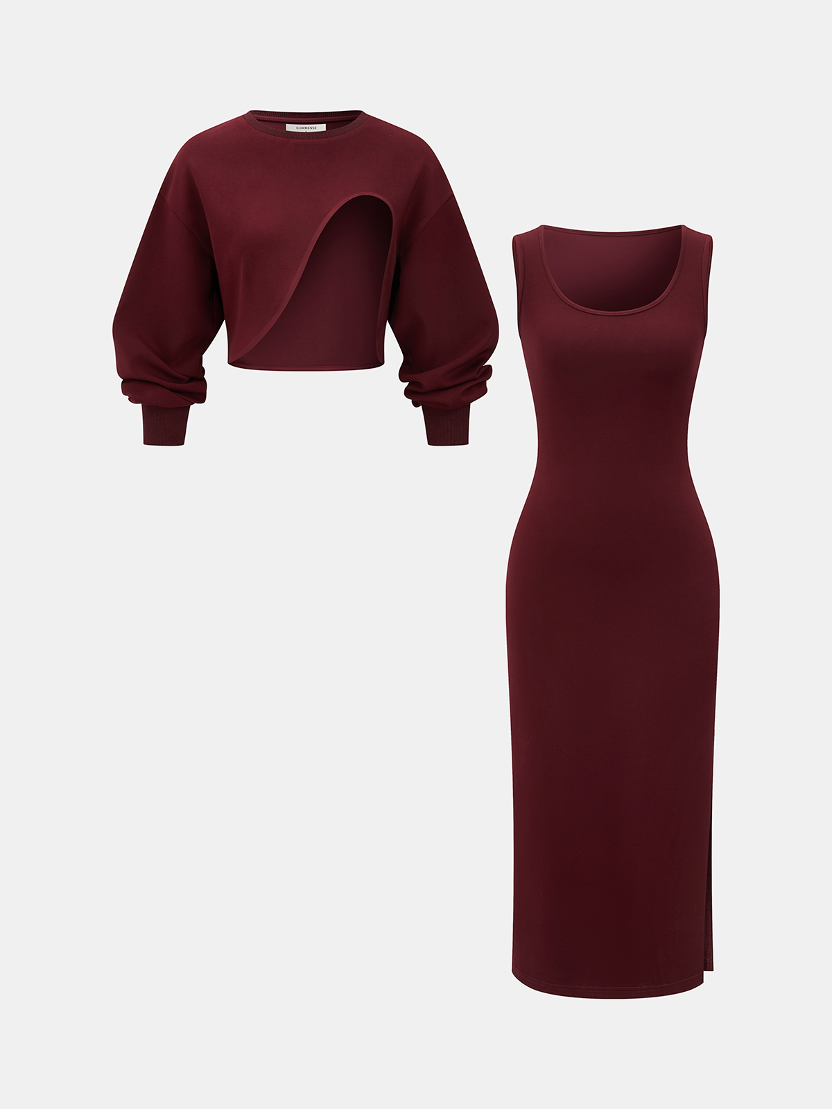 Cut-Out Cropped Sweatshirt & Bodycon Dress Set-Chicvia