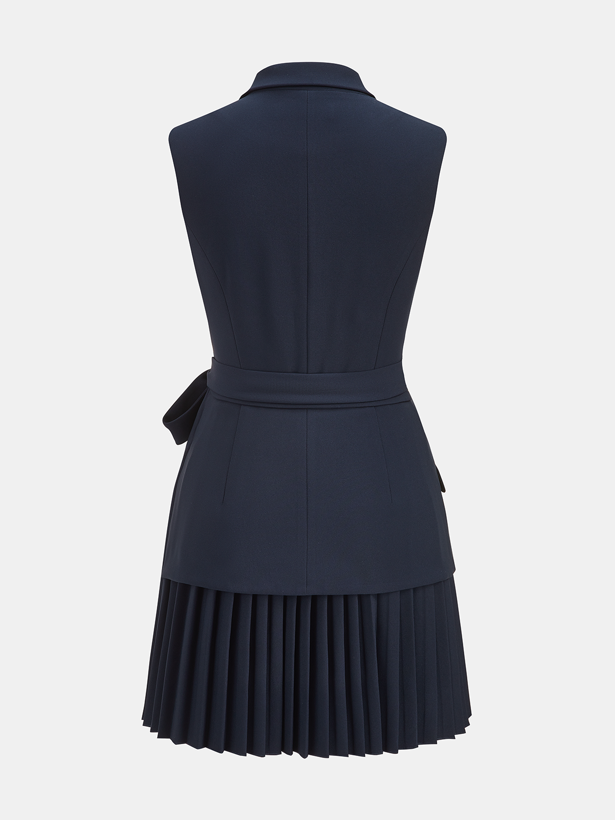 Belted Pleated Sleeveless Blazer Dress-Chicvia