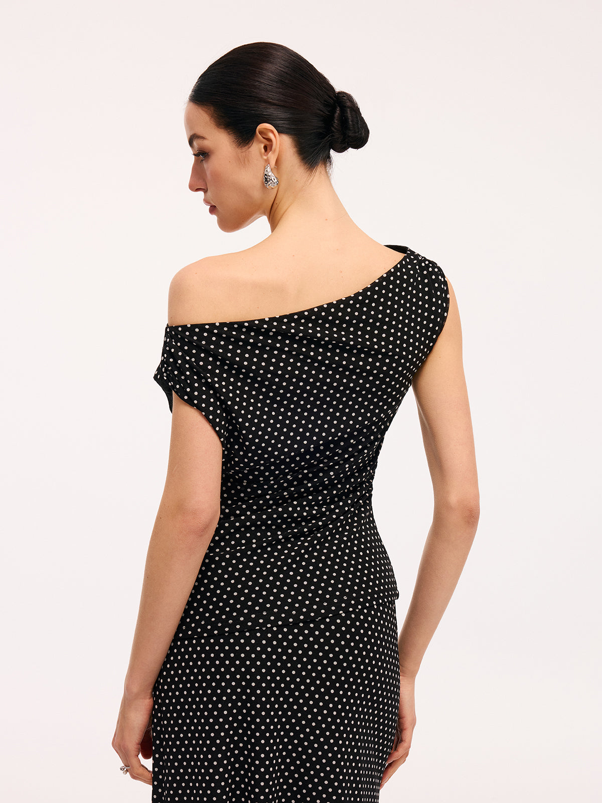 Polka Dot One-Shoulder Top & Maxi Skirt Set-Chicvia