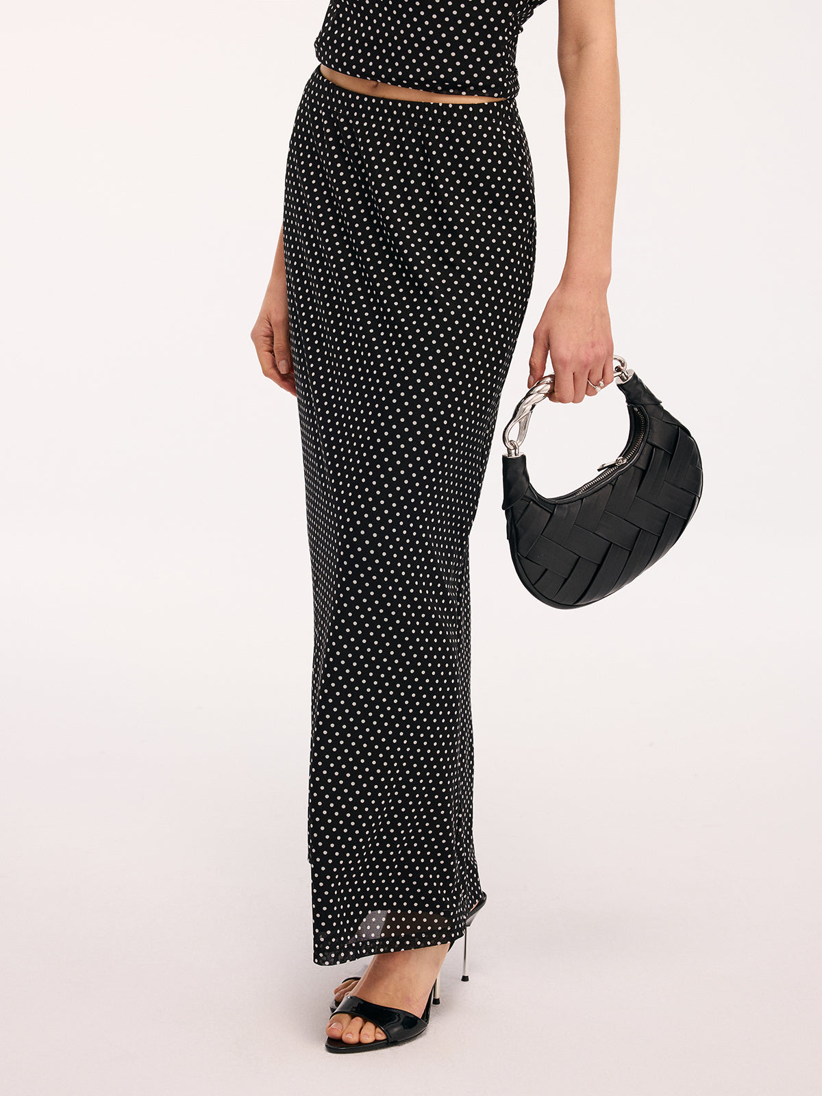 Polka Dot One-Shoulder Top & Maxi Skirt Set-Chicvia