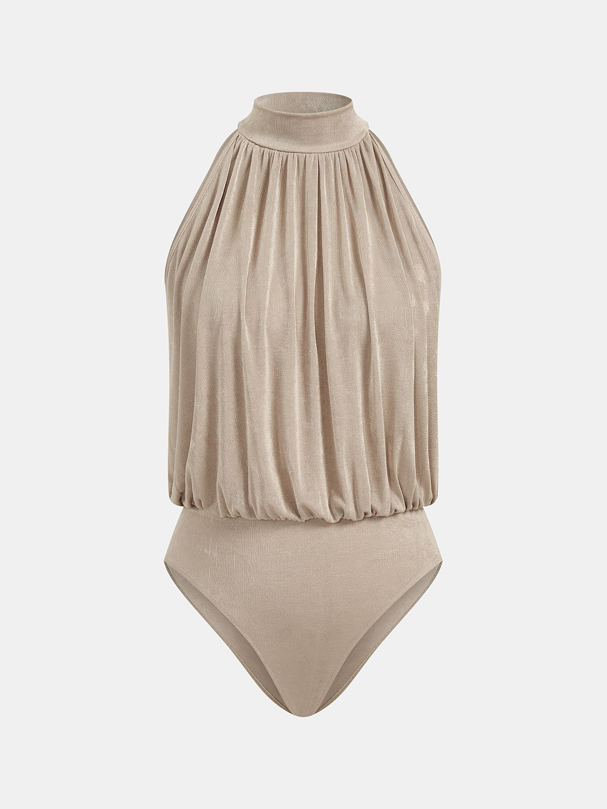 Mock Neck Sleeveless Ruched Bodysuit-Chicvia