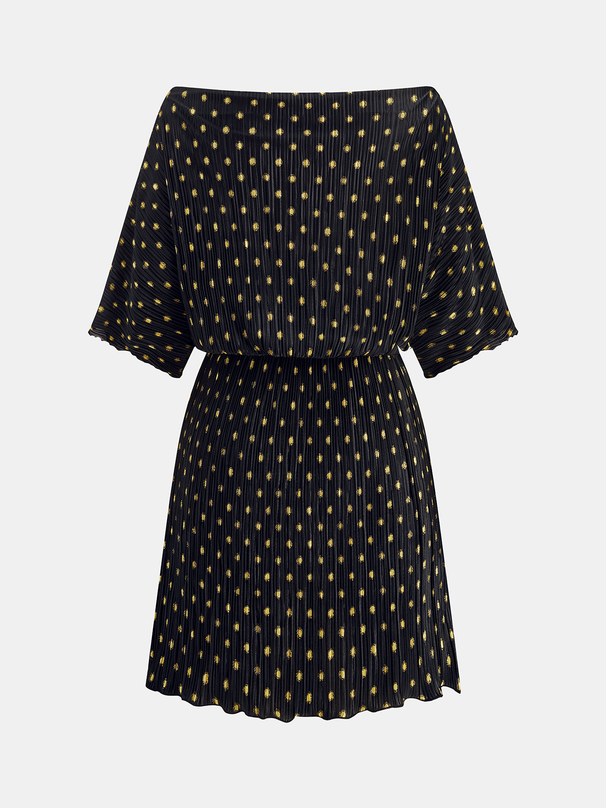 Off-Shoulder Polka Dot Pleated Mini Dress-Chicvia