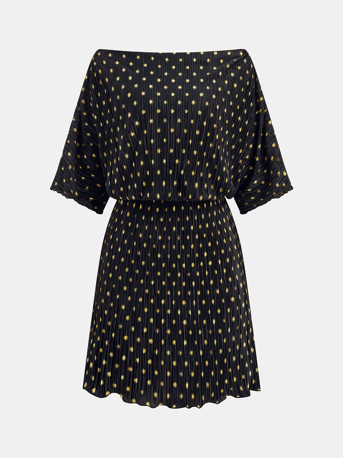 Off-Shoulder Polka Dot Pleated Mini Dress-Chicvia