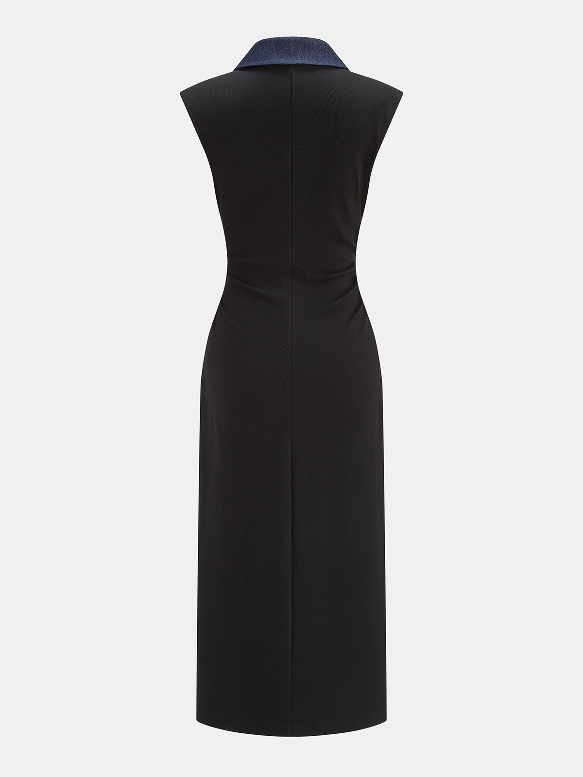 Denim Panel Sleeveless Buttoned Midi Dress-Chicvia