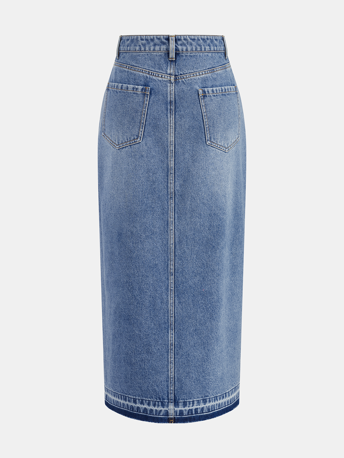 Denim Asymmetric Slit Midi Skirt-Chicvia