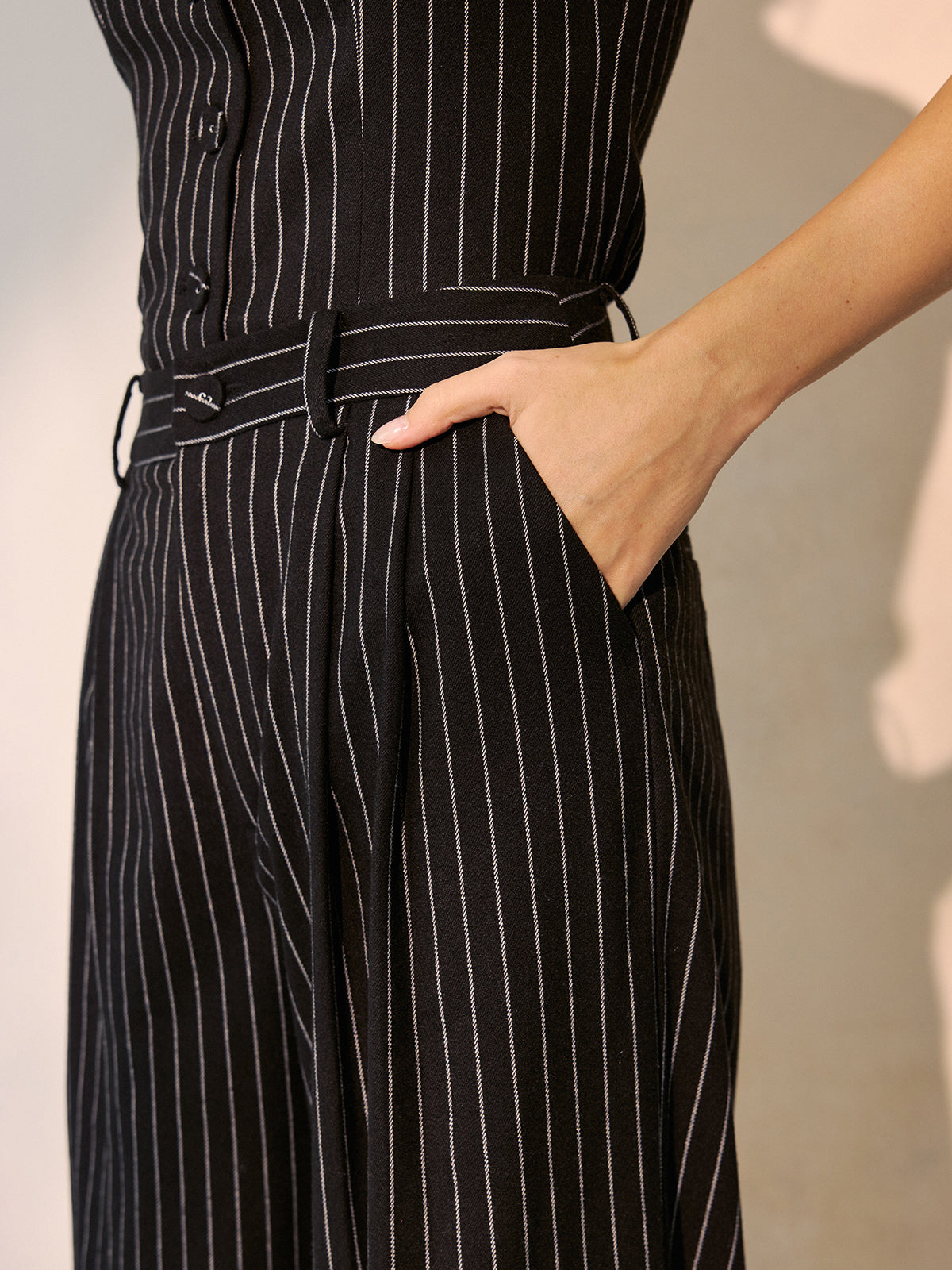 Pinstripe Cami Vest & Wide-Leg Pants Set-Chicvia