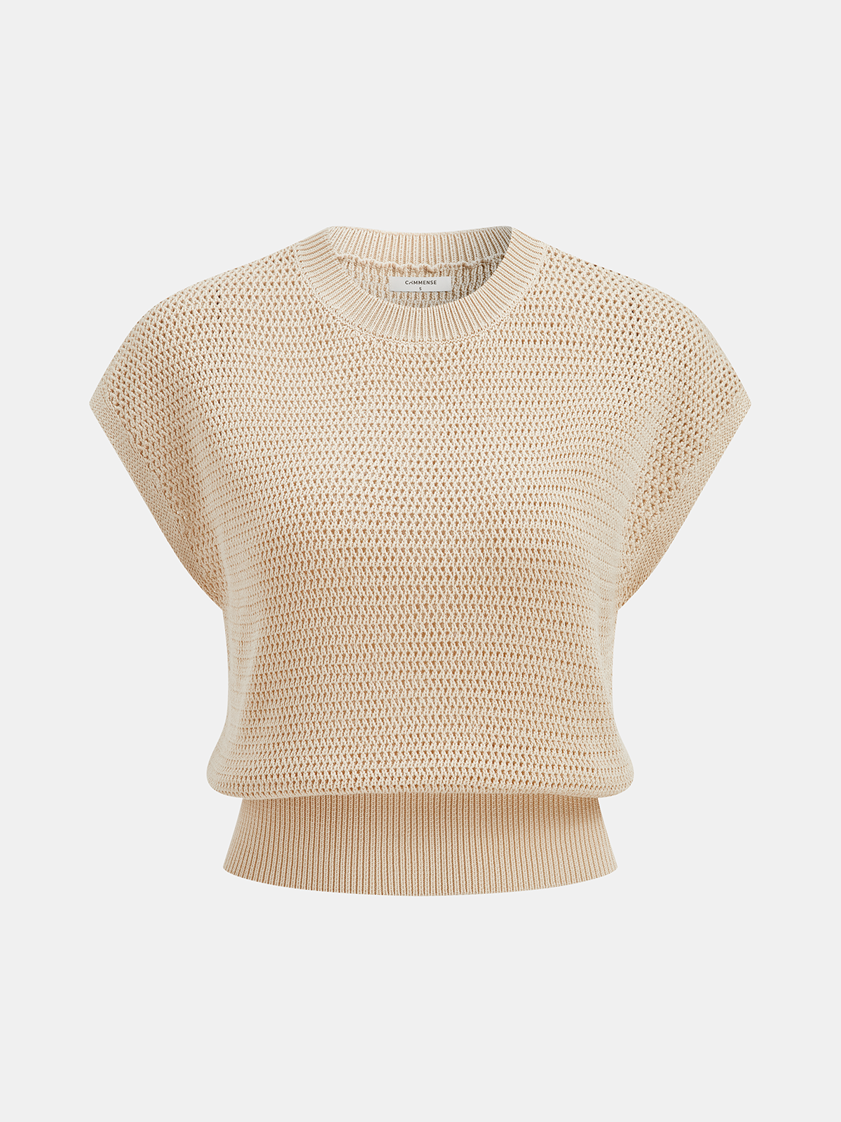 Open-Knit Cap Sleeve Sweater Top-Chicvia