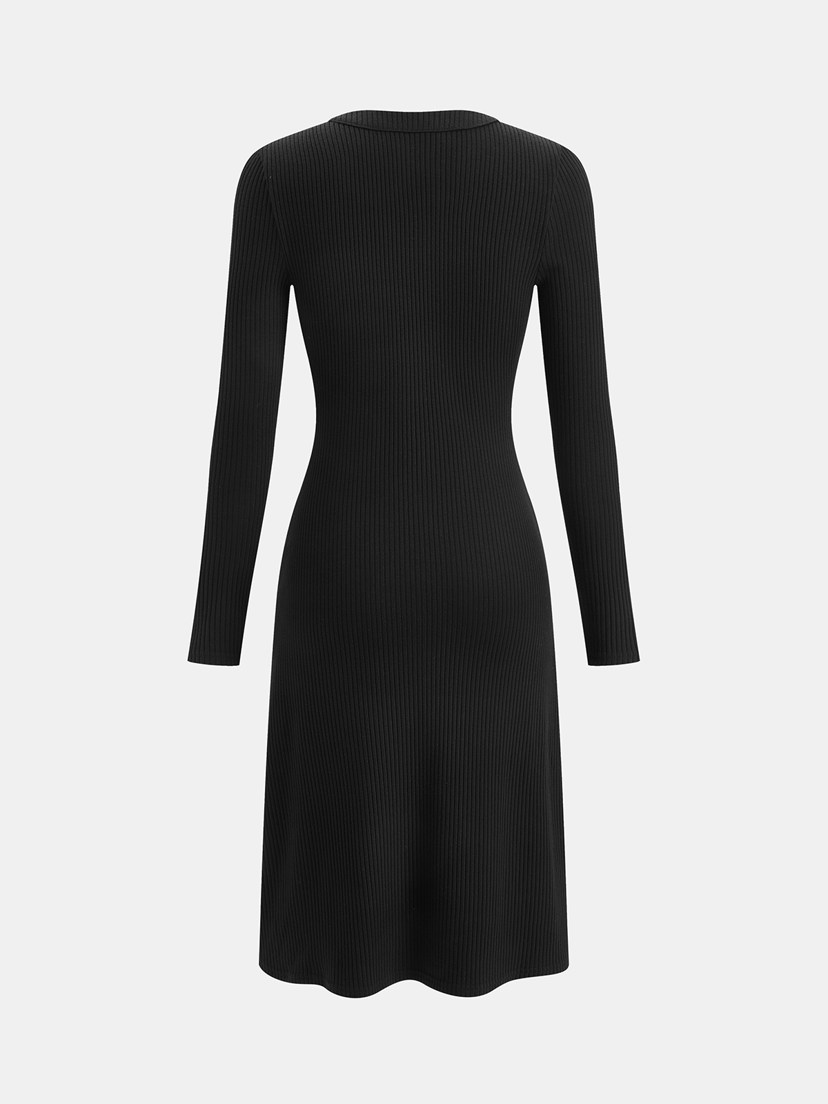 Long Sleeve Rib Knit Button Down Midi Dress-Chicvia