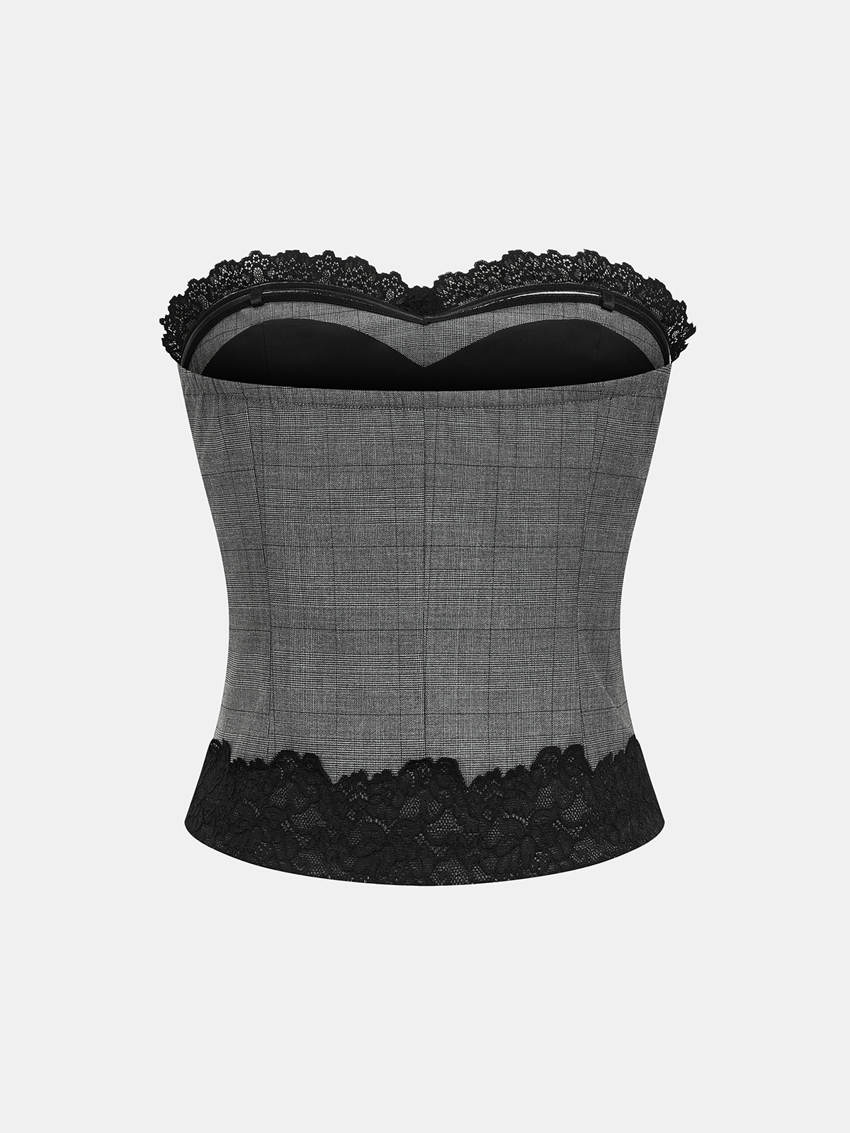 Plaid Lace Trim Strapless Top & Pants Set-Chicvia