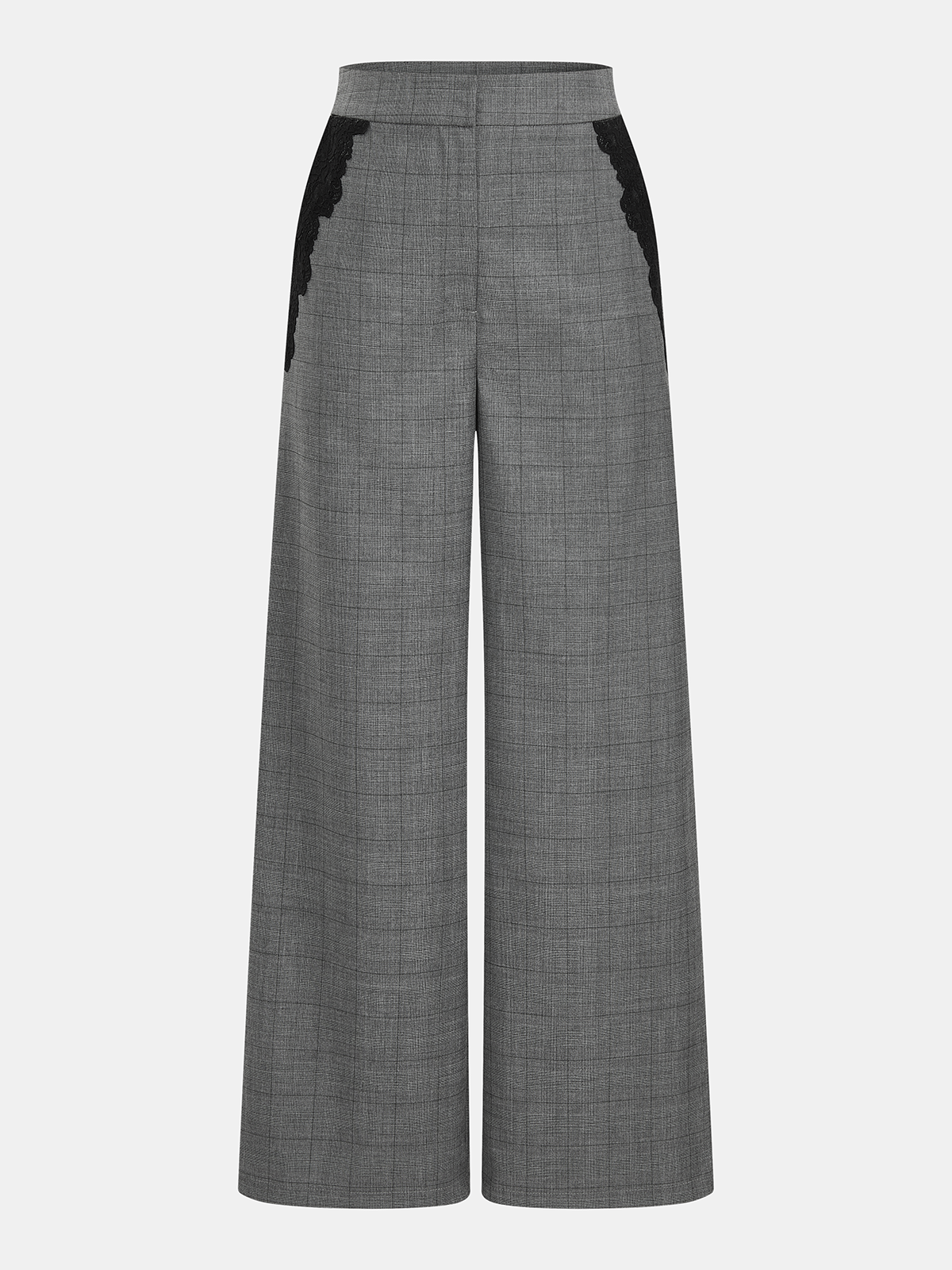 Plaid Lace Trim Strapless Top & Pants Set-Chicvia