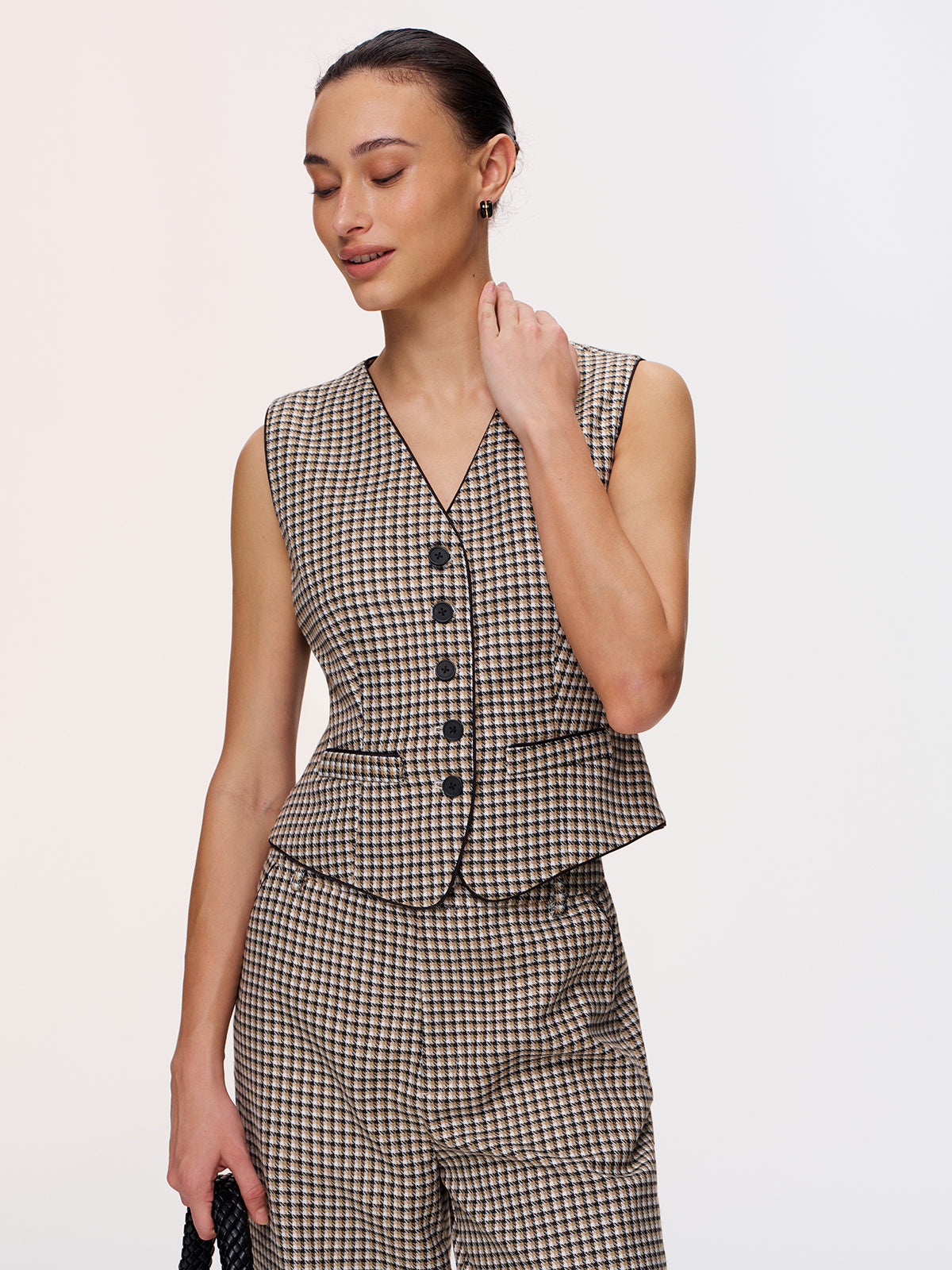 Plaid Vest & Wide Leg Pants Set-Chicvia